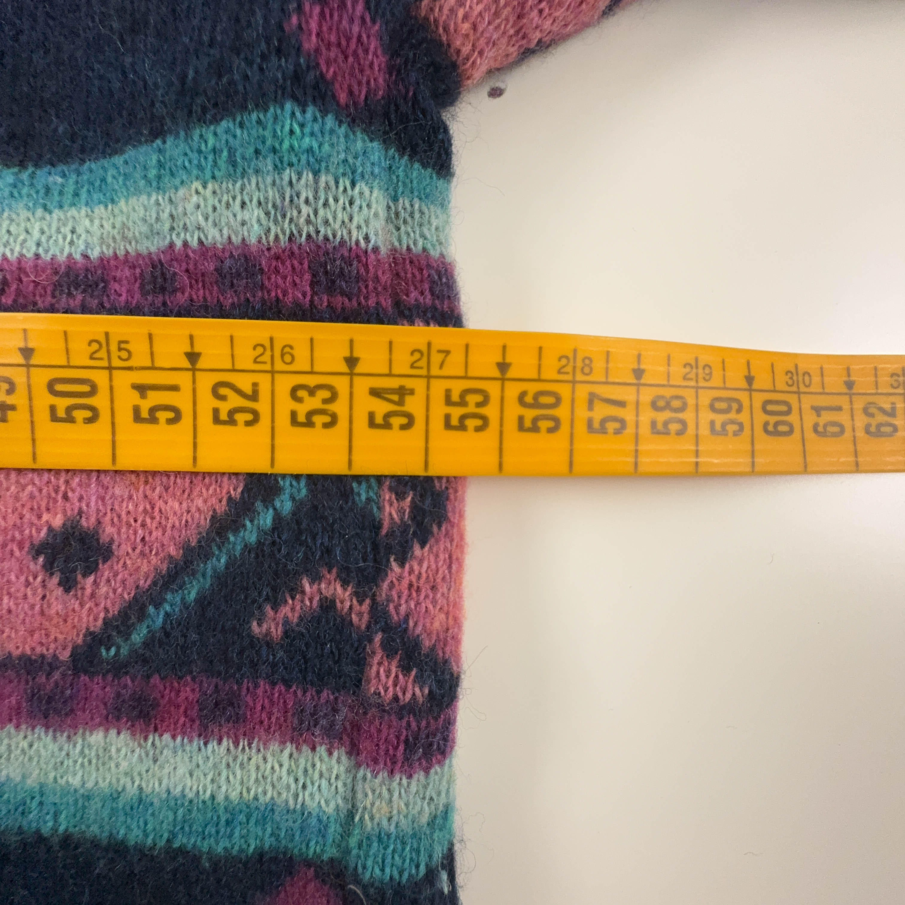 Cardigan Vintage blu e rosa a righe geometrico 90% lana anni 80 90 - Taglia 50 uomo