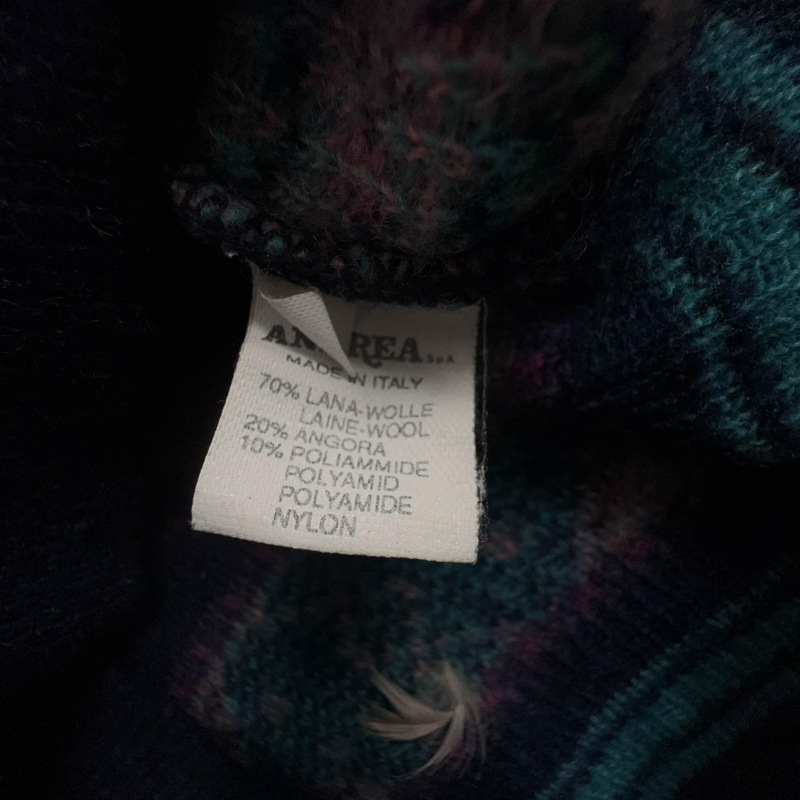 Cardigan Vintage blu e rosa a righe geometrico 90% lana anni 80 90 - Taglia 50 uomo