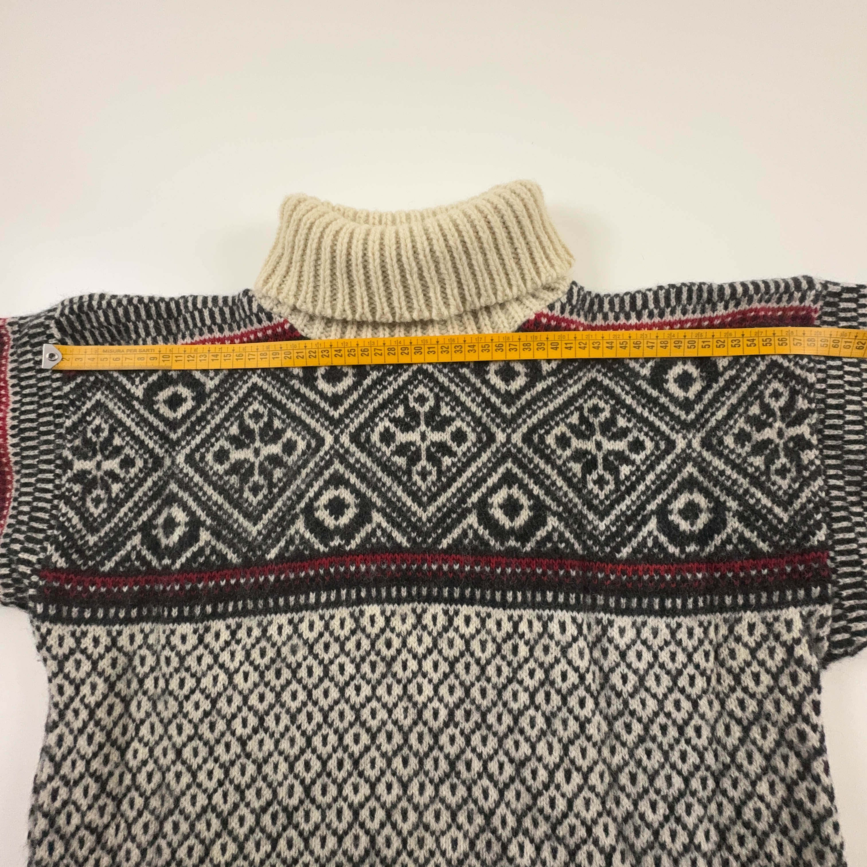 Maglione Vintage crema e grigio geometrico fantasia 100% lana anni 80 90 - Taglia L uomo