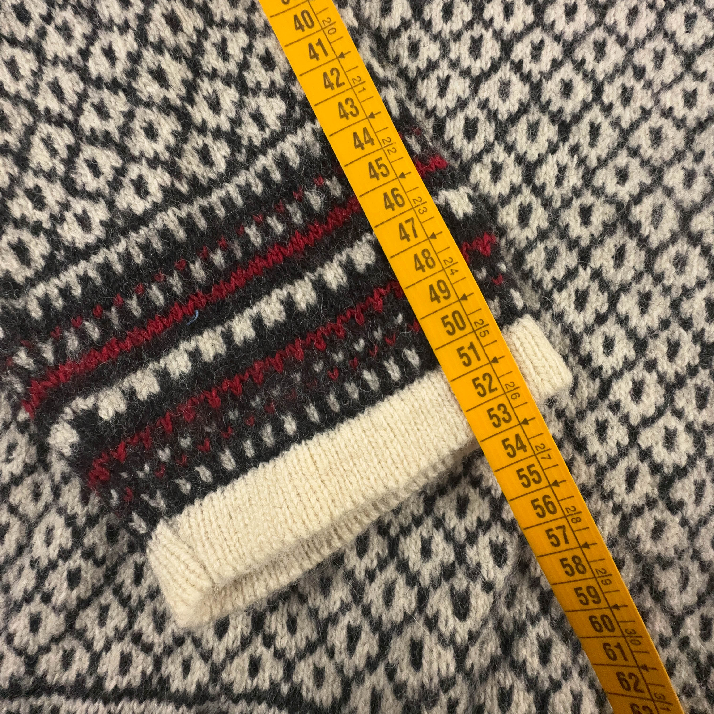 Maglione Vintage crema e grigio geometrico fantasia 100% lana anni 80 90 - Taglia L uomo