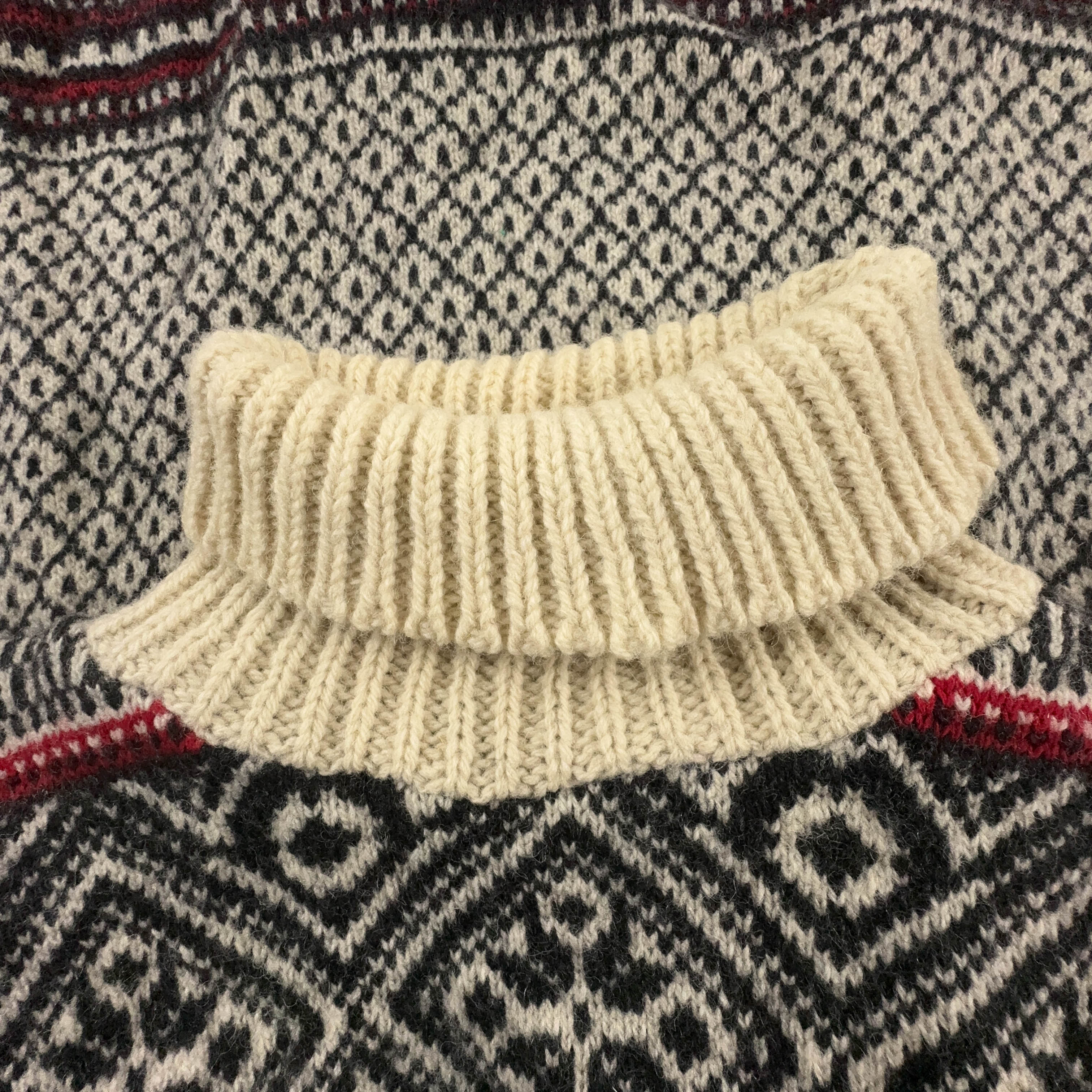 Maglione Vintage crema e grigio geometrico fantasia 100% lana anni 80 90 - Taglia L uomo