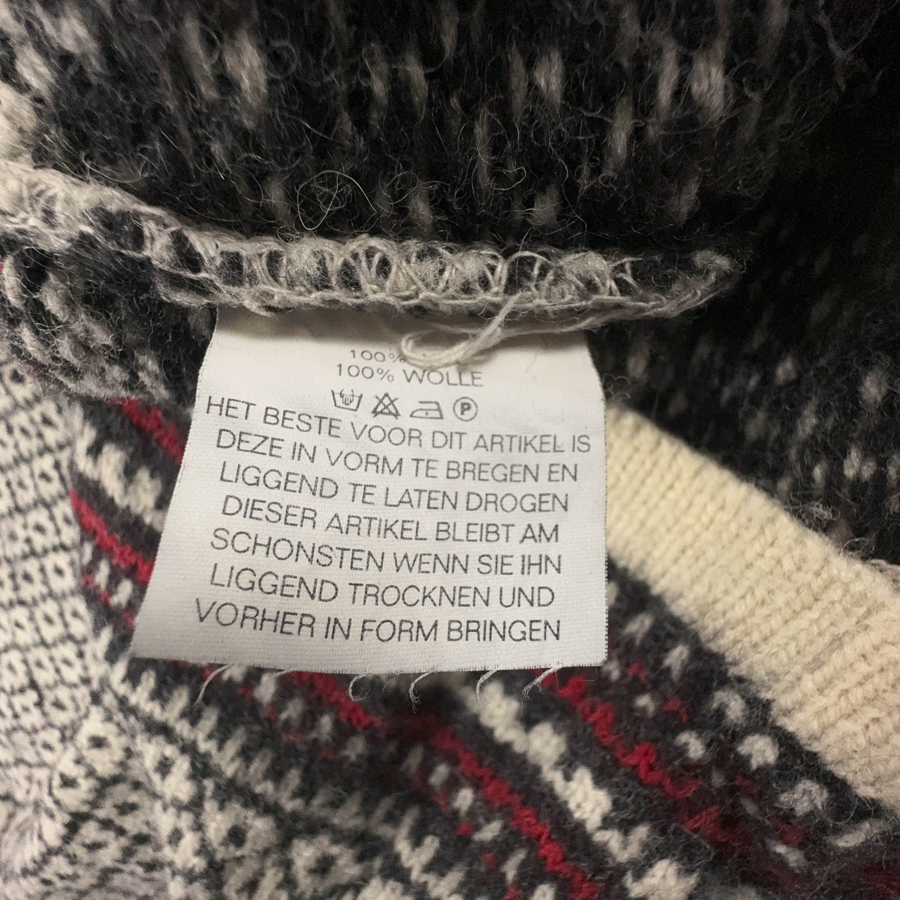 Maglione Vintage crema e grigio geometrico fantasia 100% lana anni 80 90 - Taglia L uomo