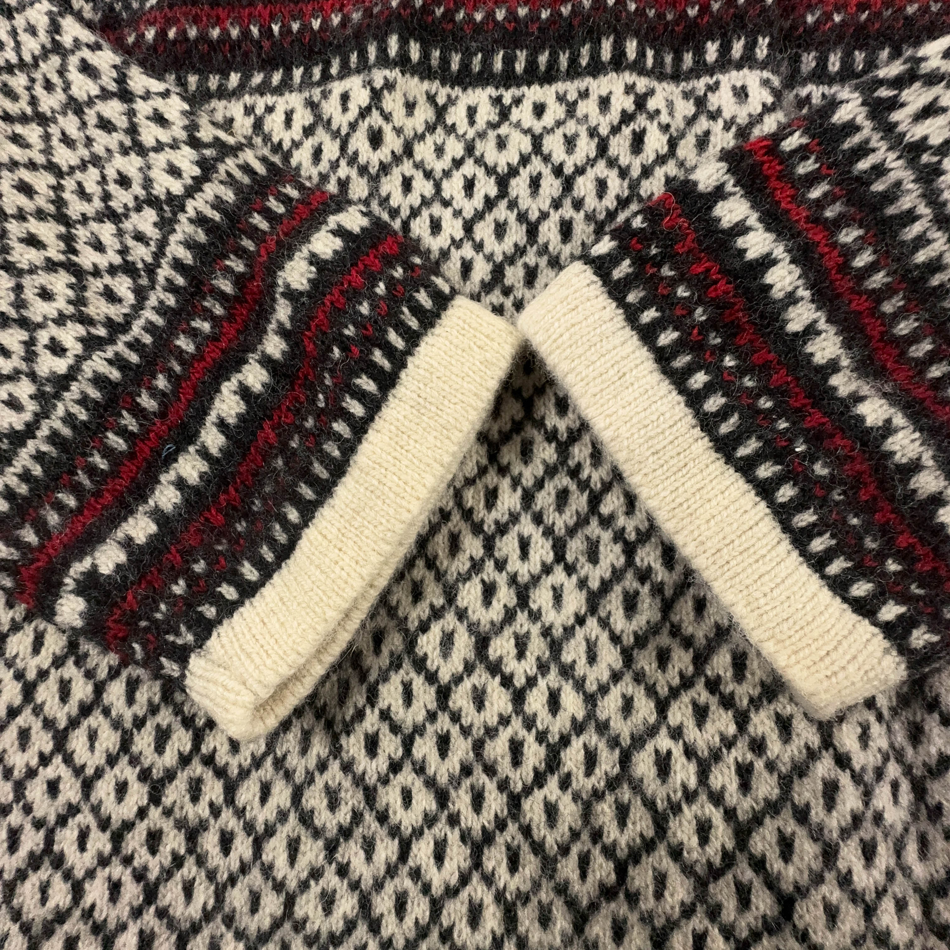 Maglione Vintage crema e grigio geometrico fantasia 100% lana anni 80 90 - Taglia L uomo