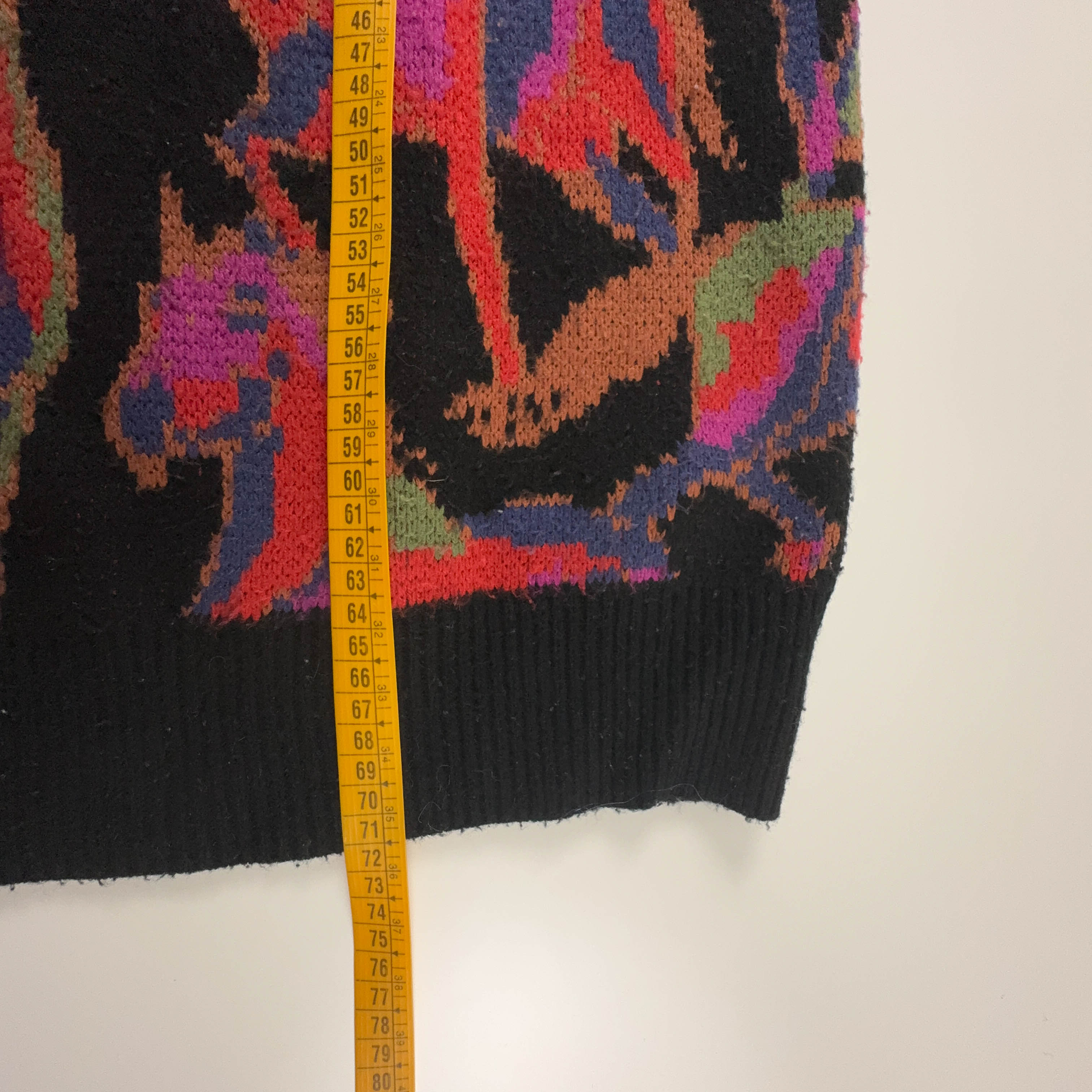 Maglione Vintage nero fantasia multicolore astratto girocollo acrilico anni 80 90 - Taglia L uomo