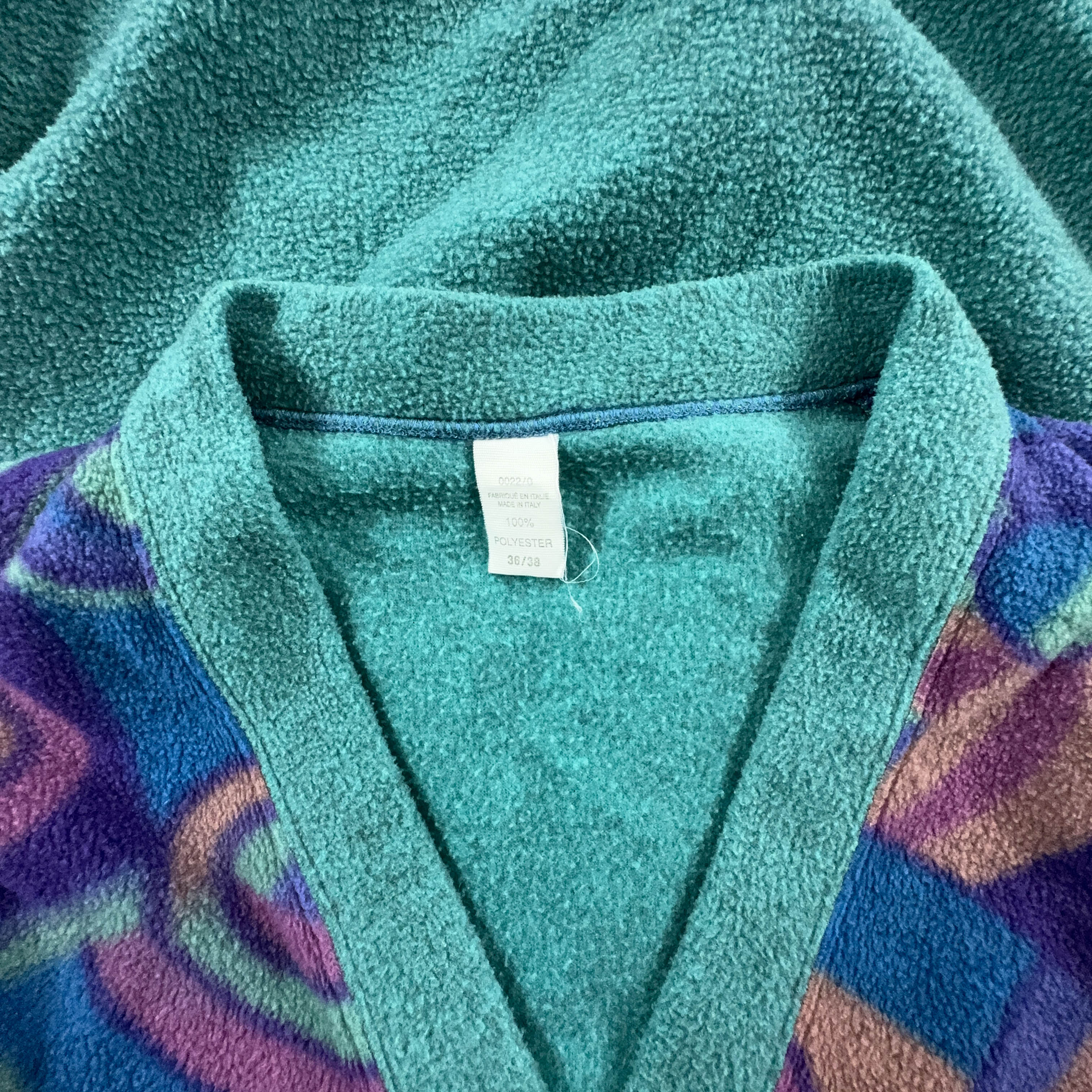 Vintage Sleeveless Purple and Green Abstract Pattern Button Up Fleece - Size 36 38 Men