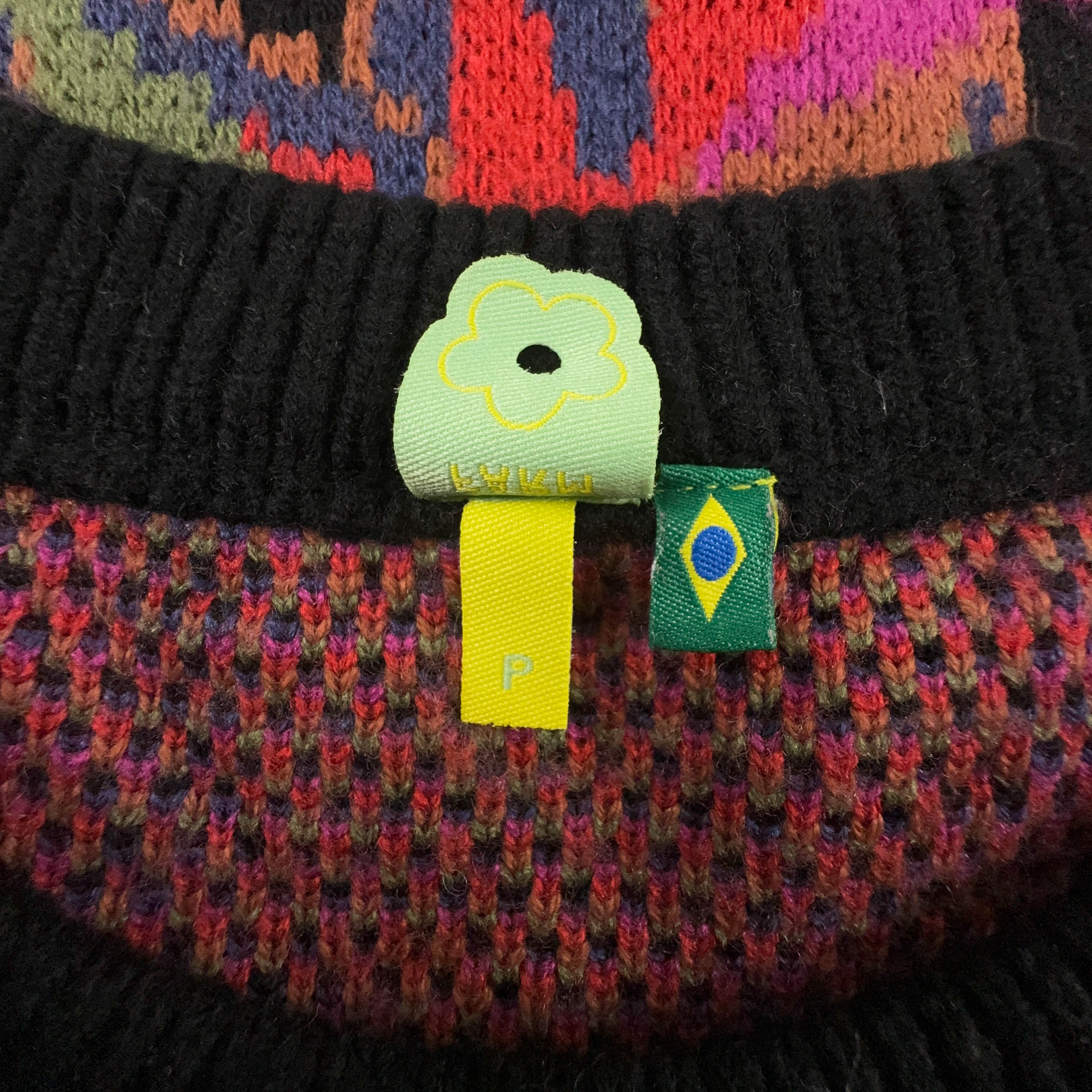 Maglione Vintage nero fantasia multicolore astratto girocollo acrilico anni 80 90 - Taglia L uomo