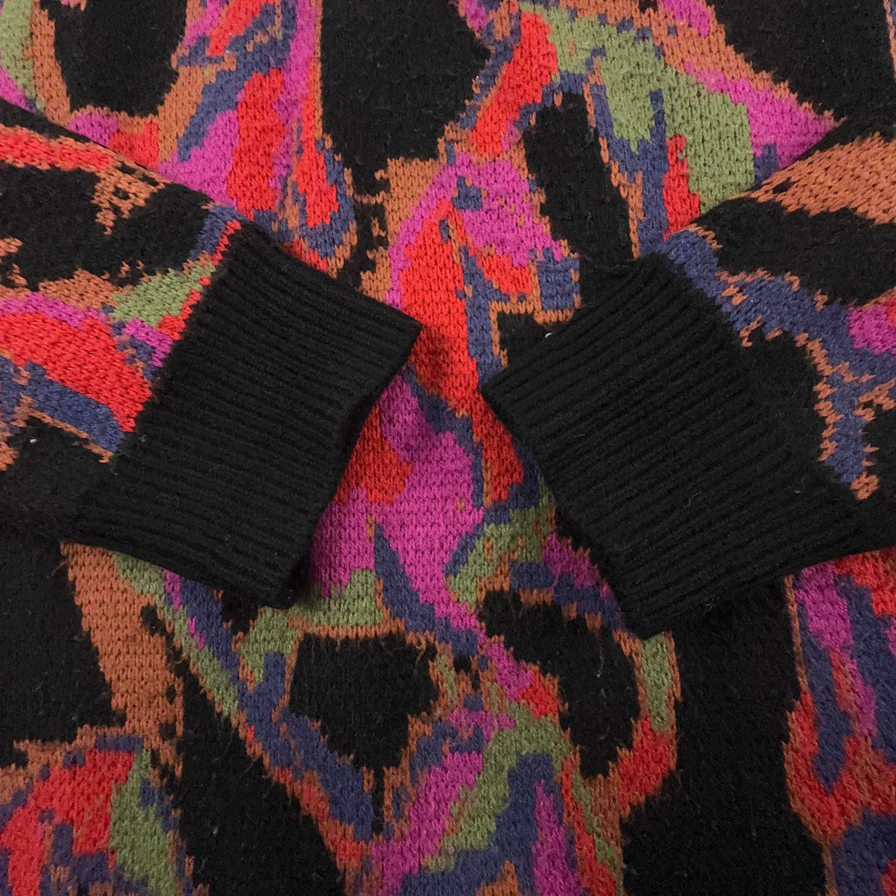 Maglione Vintage nero fantasia multicolore astratto girocollo acrilico anni 80 90 - Taglia L uomo