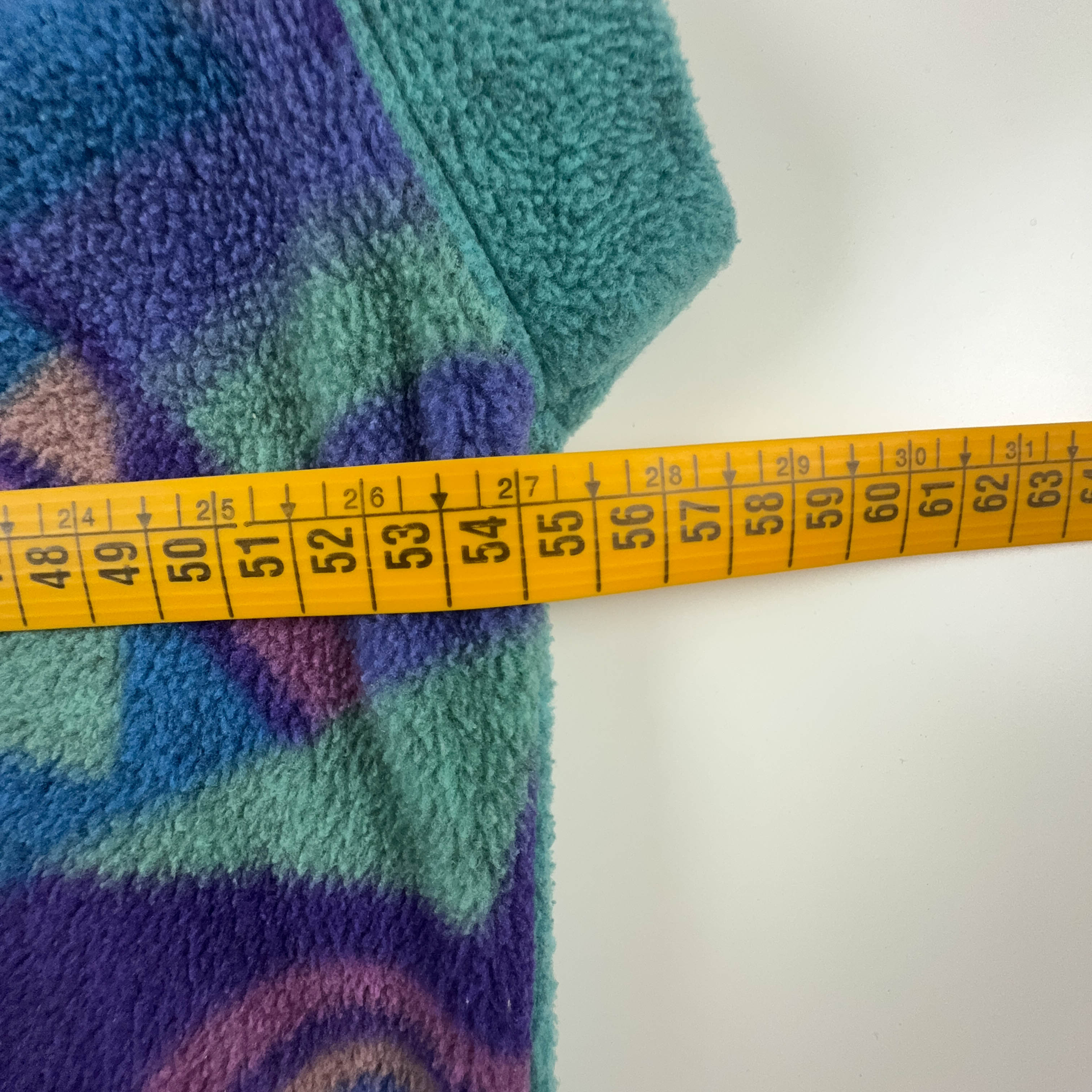 Vintage Sleeveless Purple and Green Abstract Pattern Button Up Fleece - Size 36 38 Men