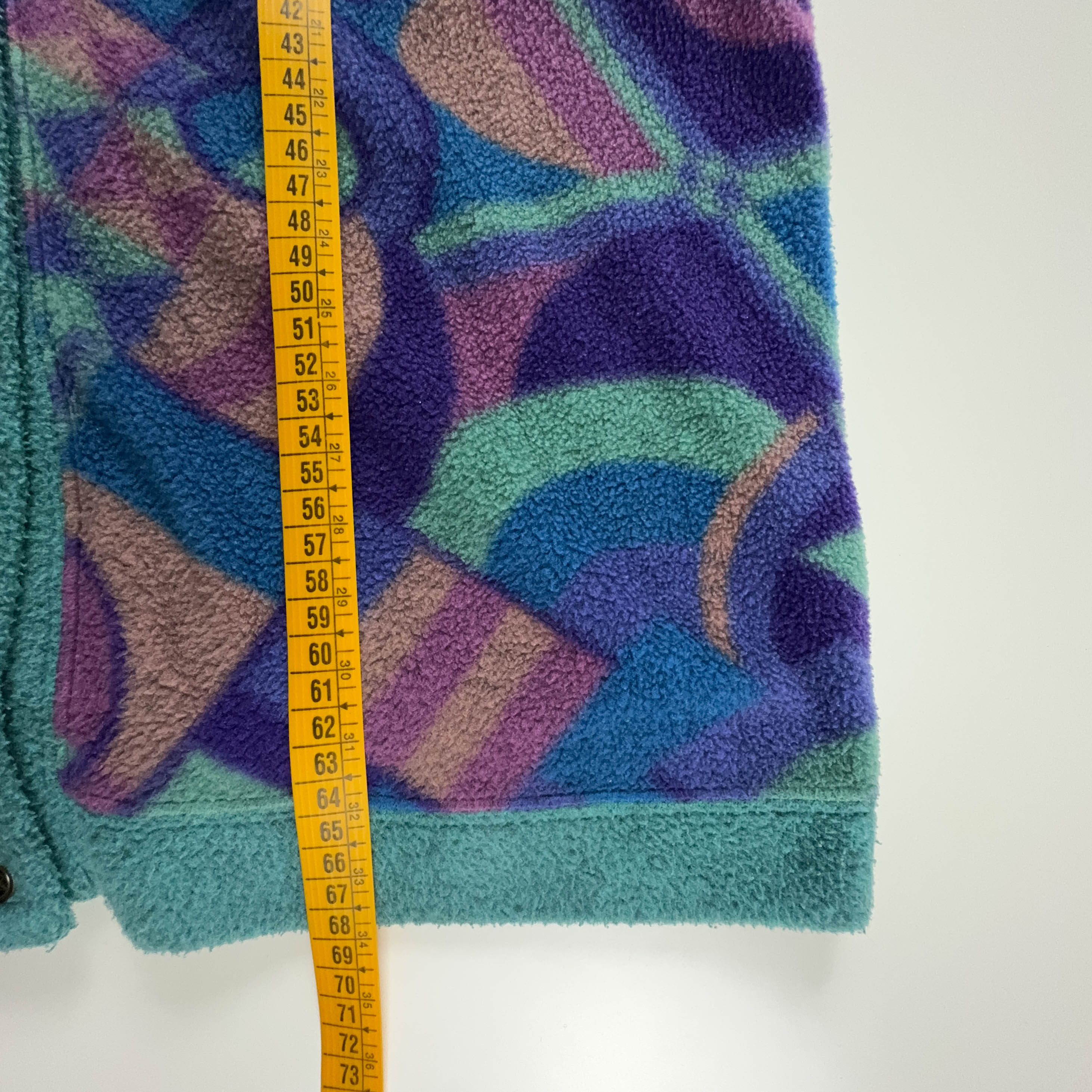 Vintage Sleeveless Purple and Green Abstract Pattern Button Up Fleece - Size 36 38 Men