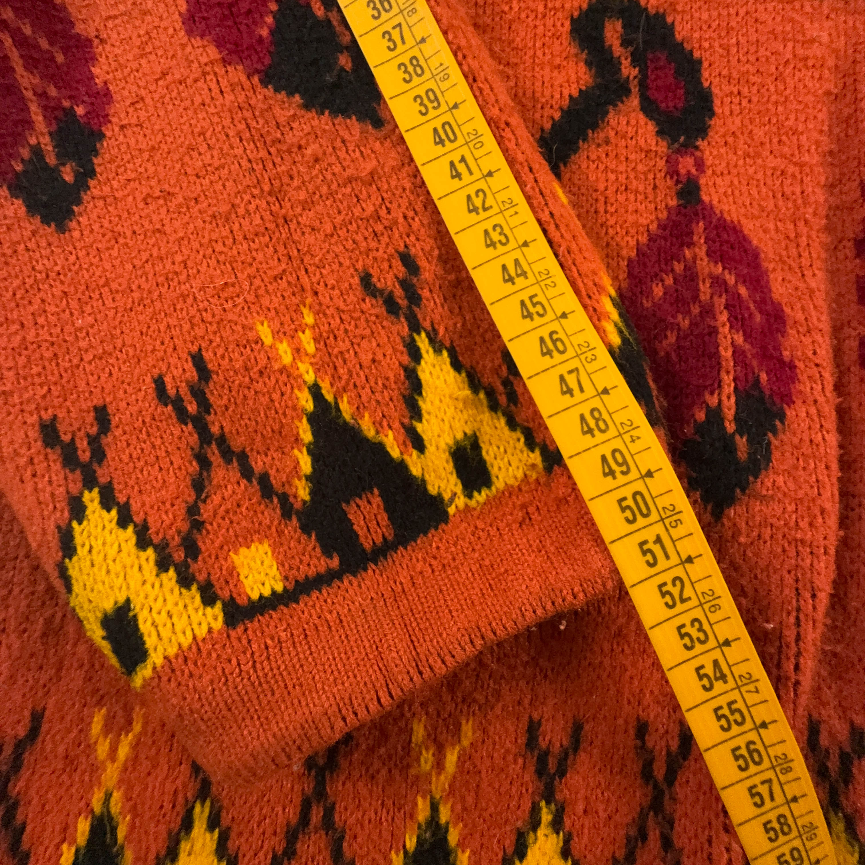 Cardigan Vintage arancione tribale con cappuccio e grafica misto lana anni 80 90 - Taglia L uomo