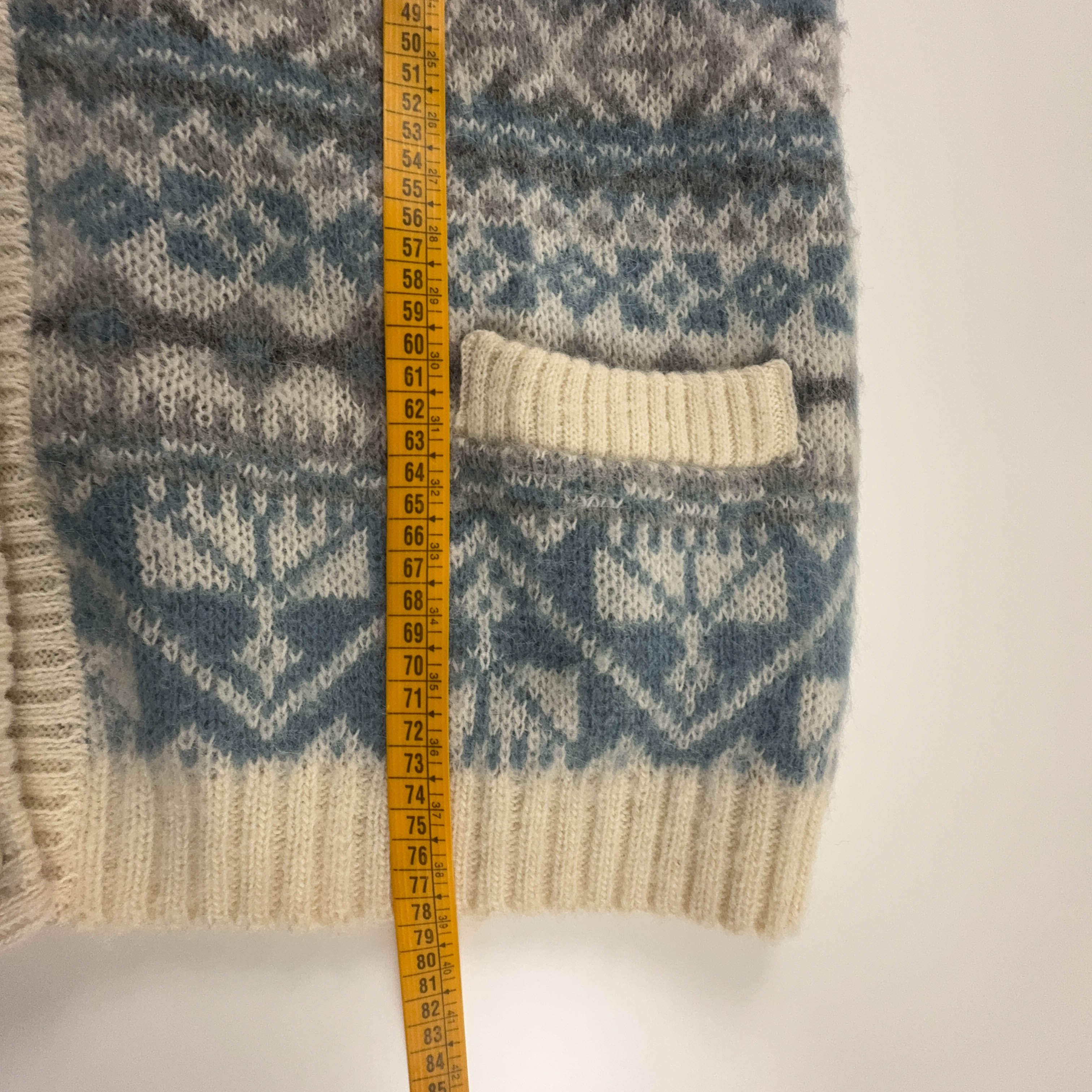 Cardigan Vintage Icewear foderato crema e azzurro geometrico 100% lana anni 80 90 - Taglia XL uomo