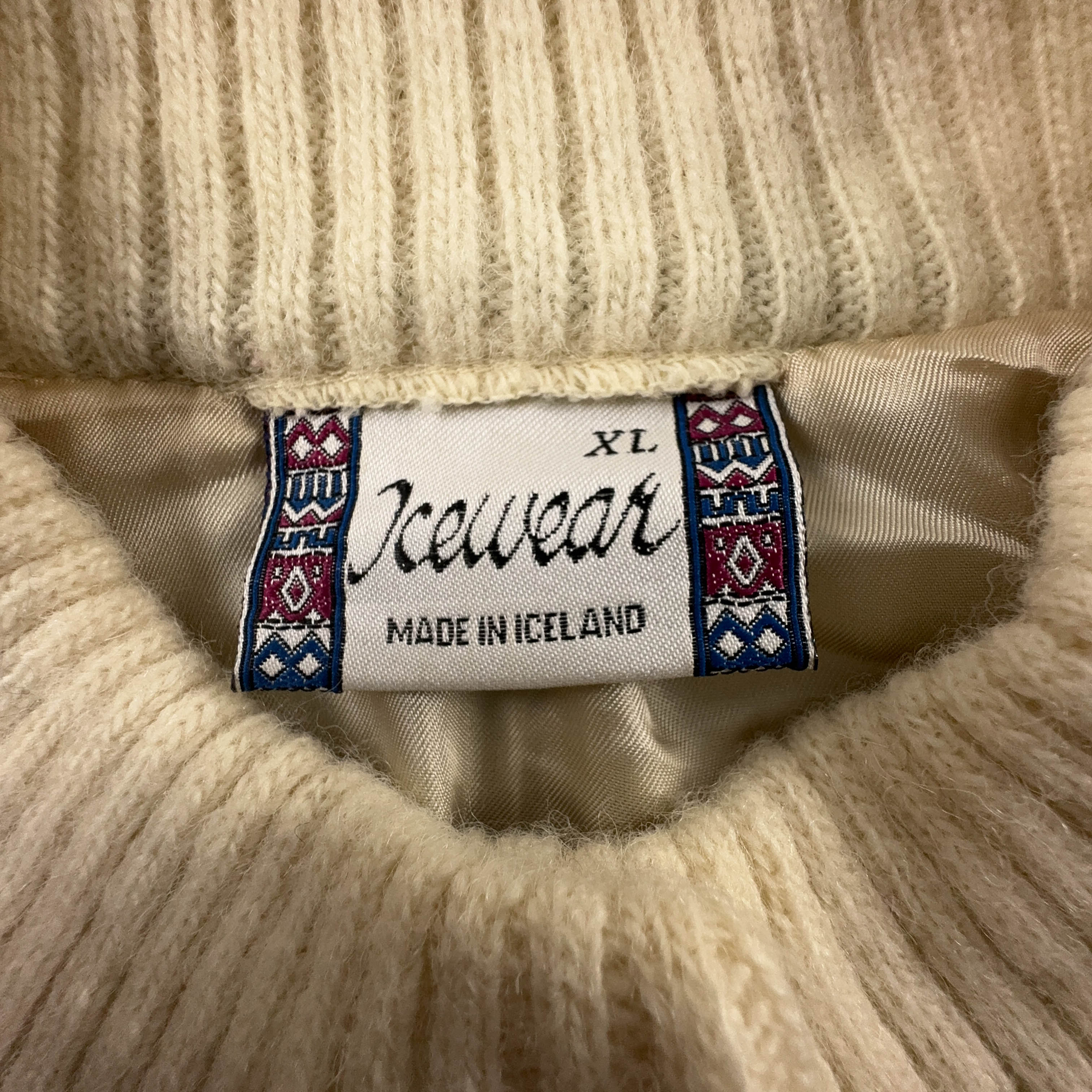 Cardigan Vintage Icewear foderato crema e azzurro geometrico 100% lana anni 80 90 - Taglia XL uomo
