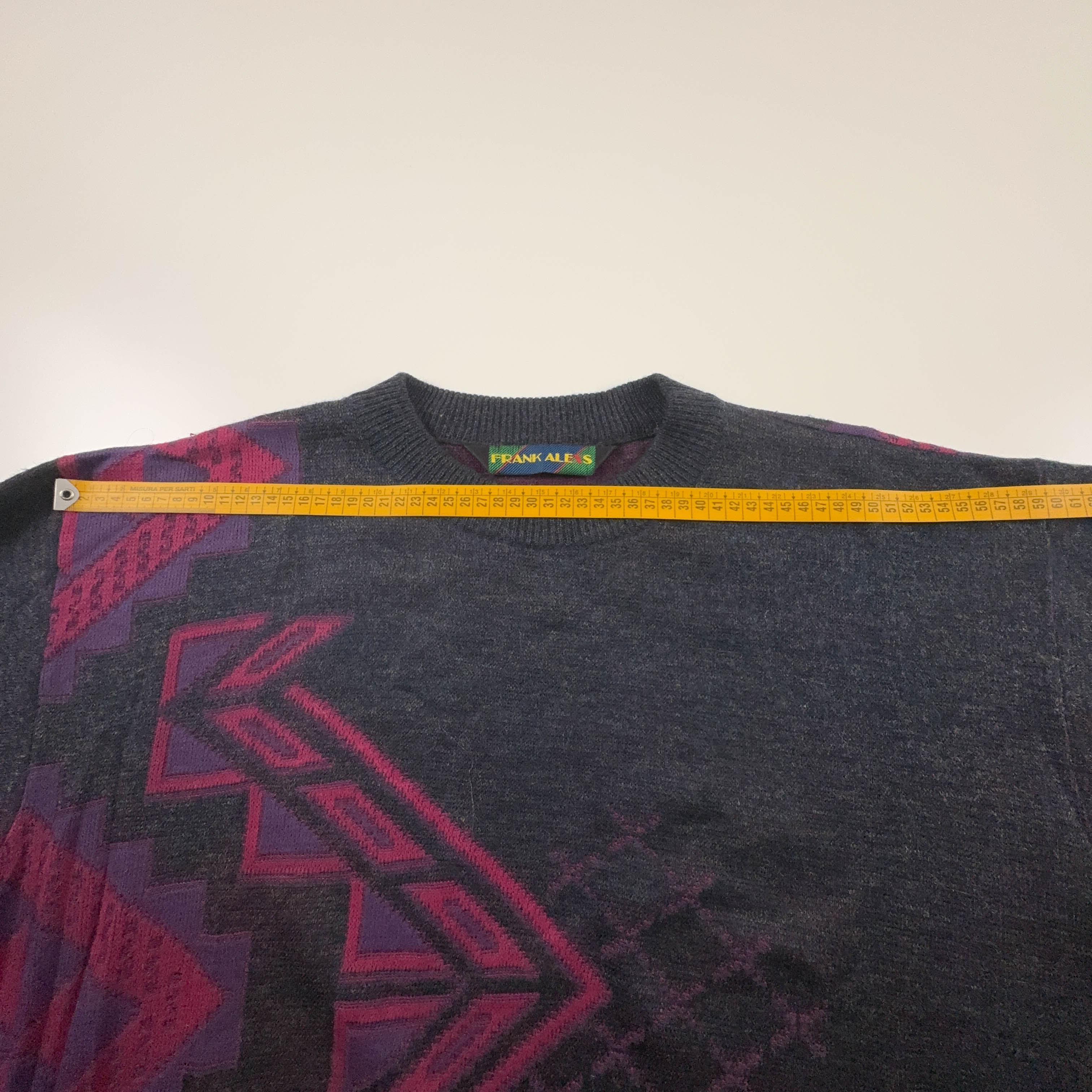 Maglione Vintage blu scuro e viola geometrico 50% lana anni 80 90 - Taglia M/L uomo