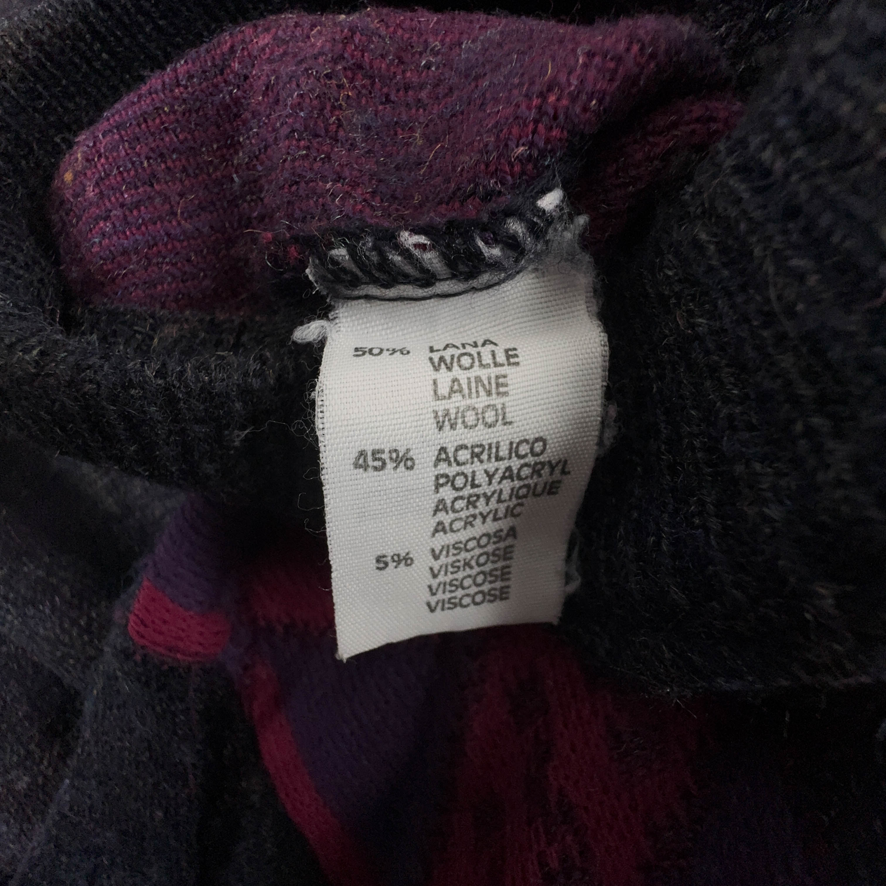 Maglione Vintage blu scuro e viola geometrico 50% lana anni 80 90 - Taglia M/L uomo