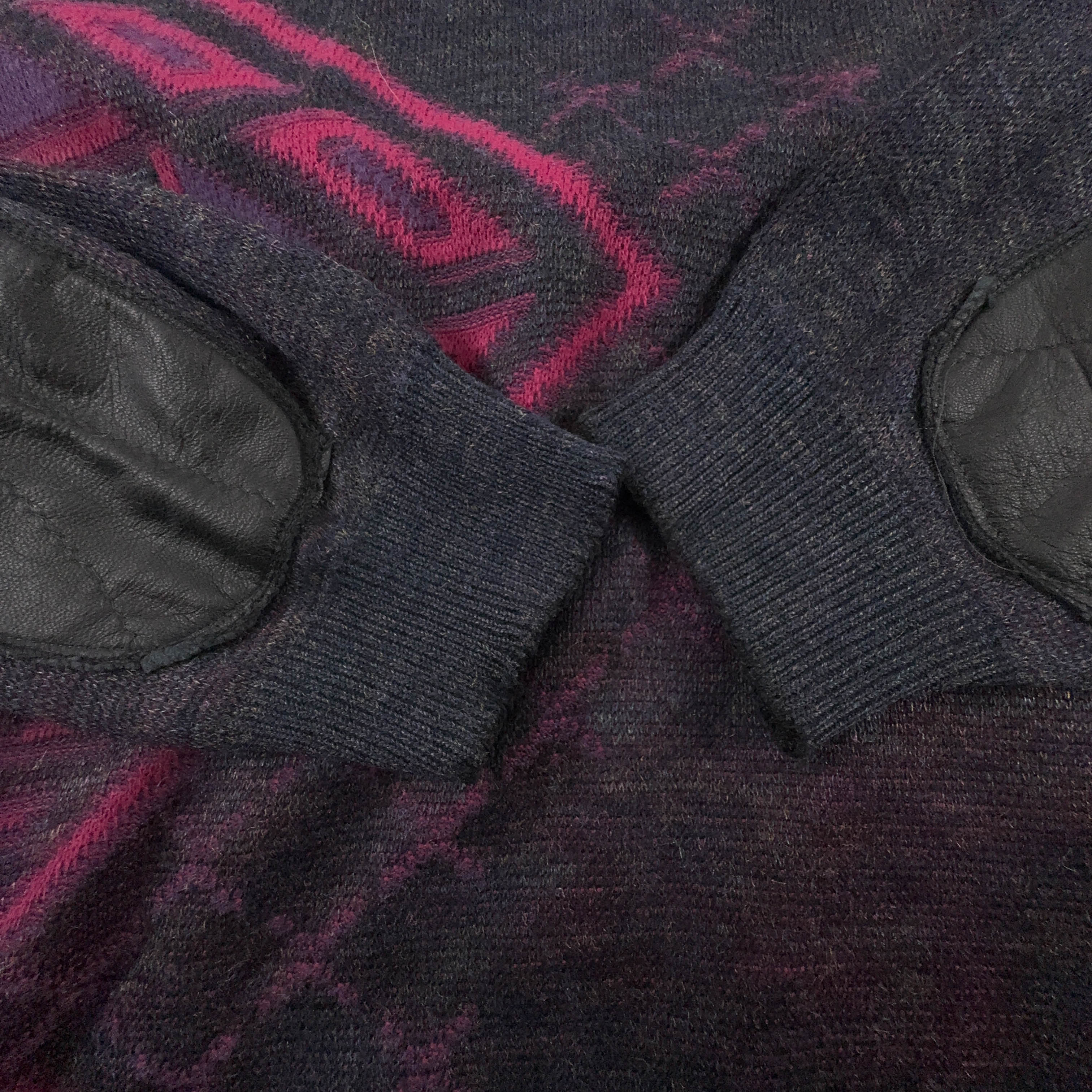 Maglione Vintage blu scuro e viola geometrico 50% lana anni 80 90 - Taglia M/L uomo