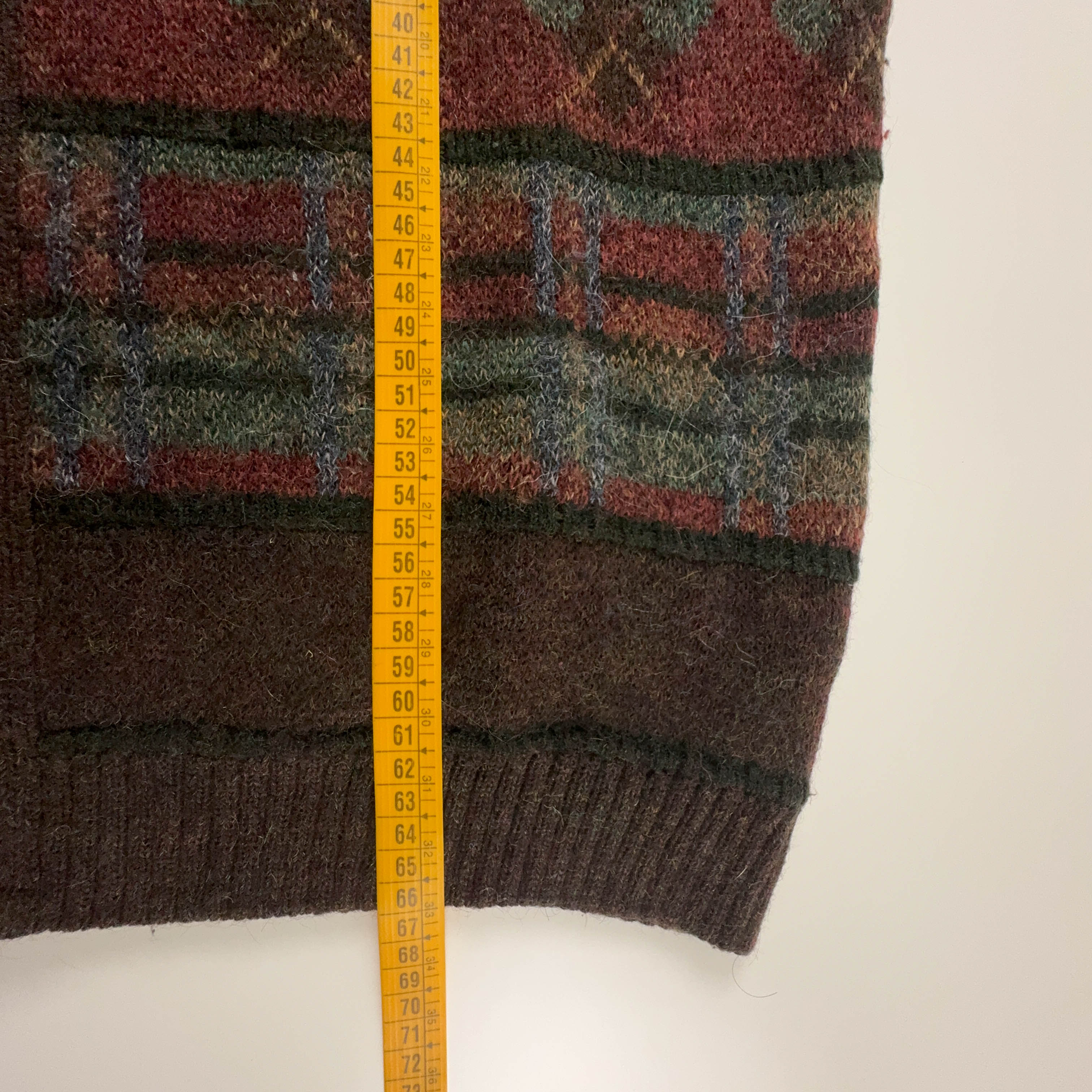 Cardigan Vintage marrone geometrico 30% lana e alpaca anni 80 90 - Taglia L uomo