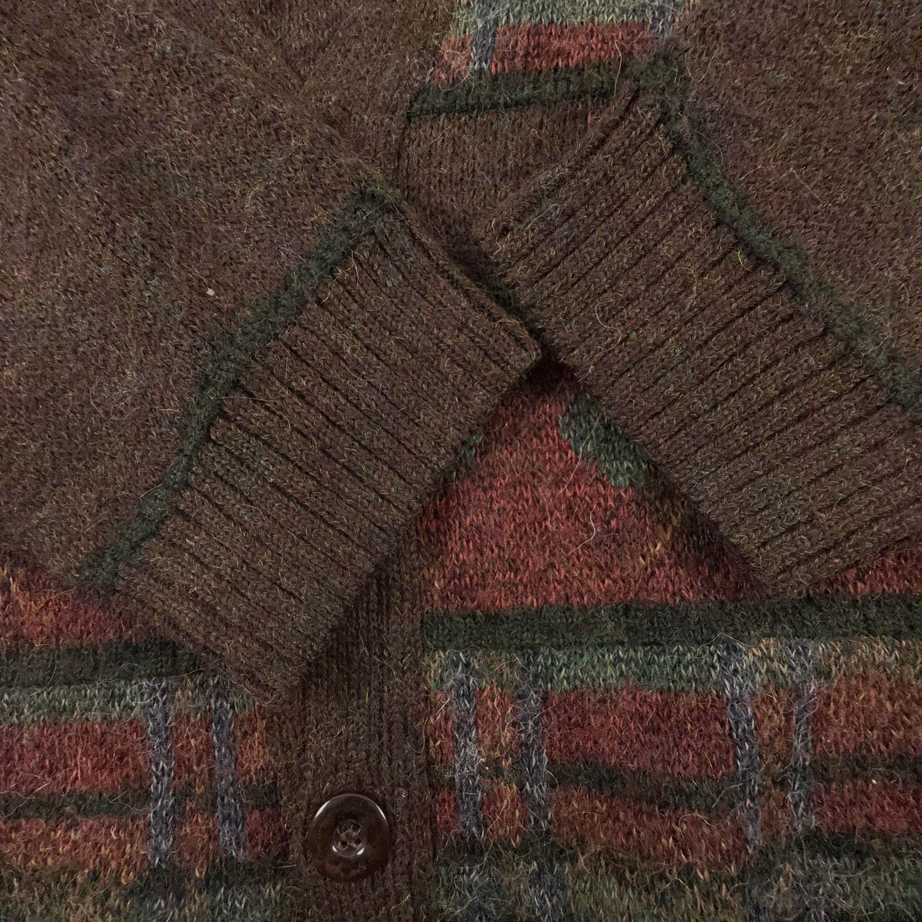 Cardigan Vintage marrone geometrico 30% lana e alpaca anni 80 90 - Taglia L uomo