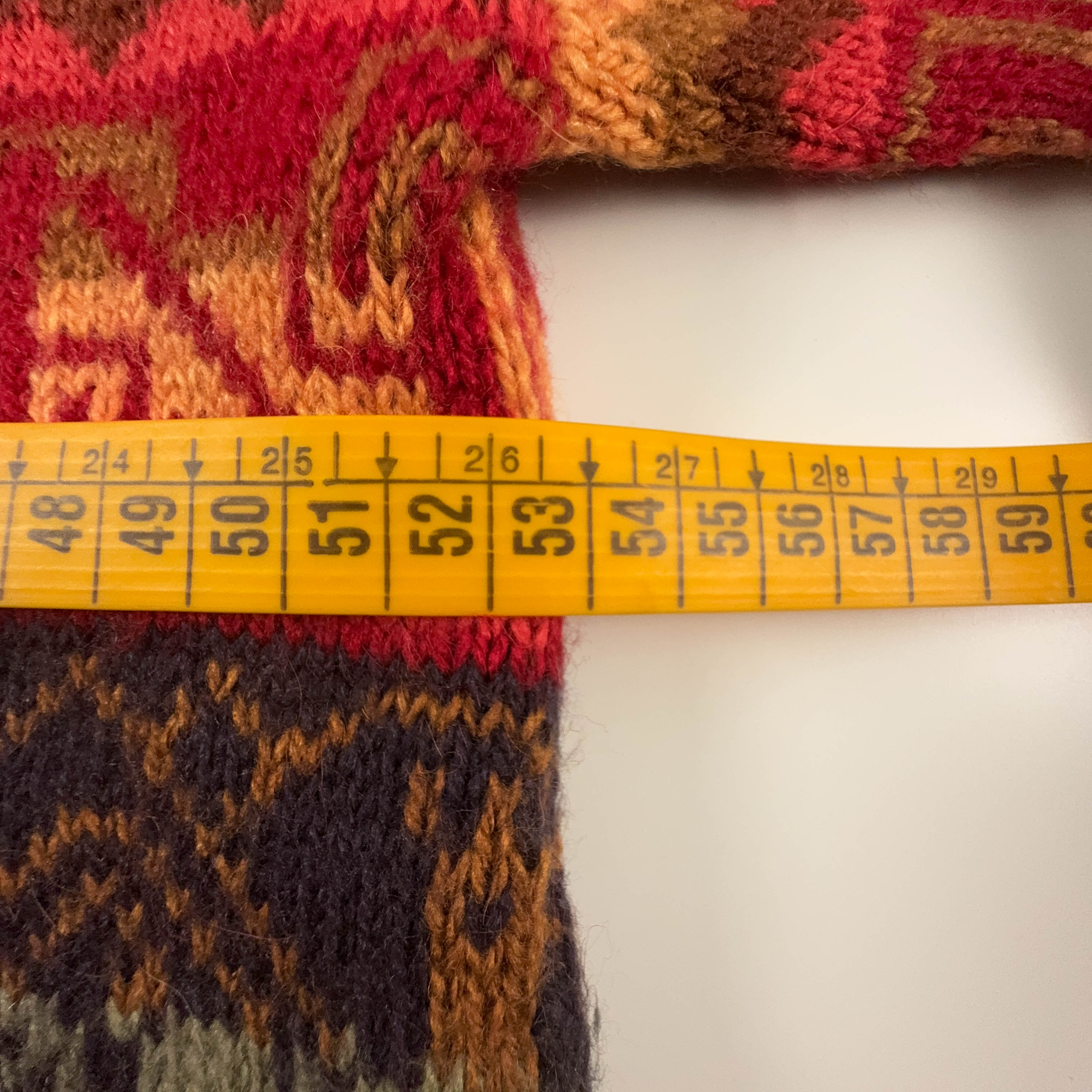 Cardigan Los Andes Vintage rosso tribale geometrico 100% alpaca anni 80 90 - Taglia M uomo