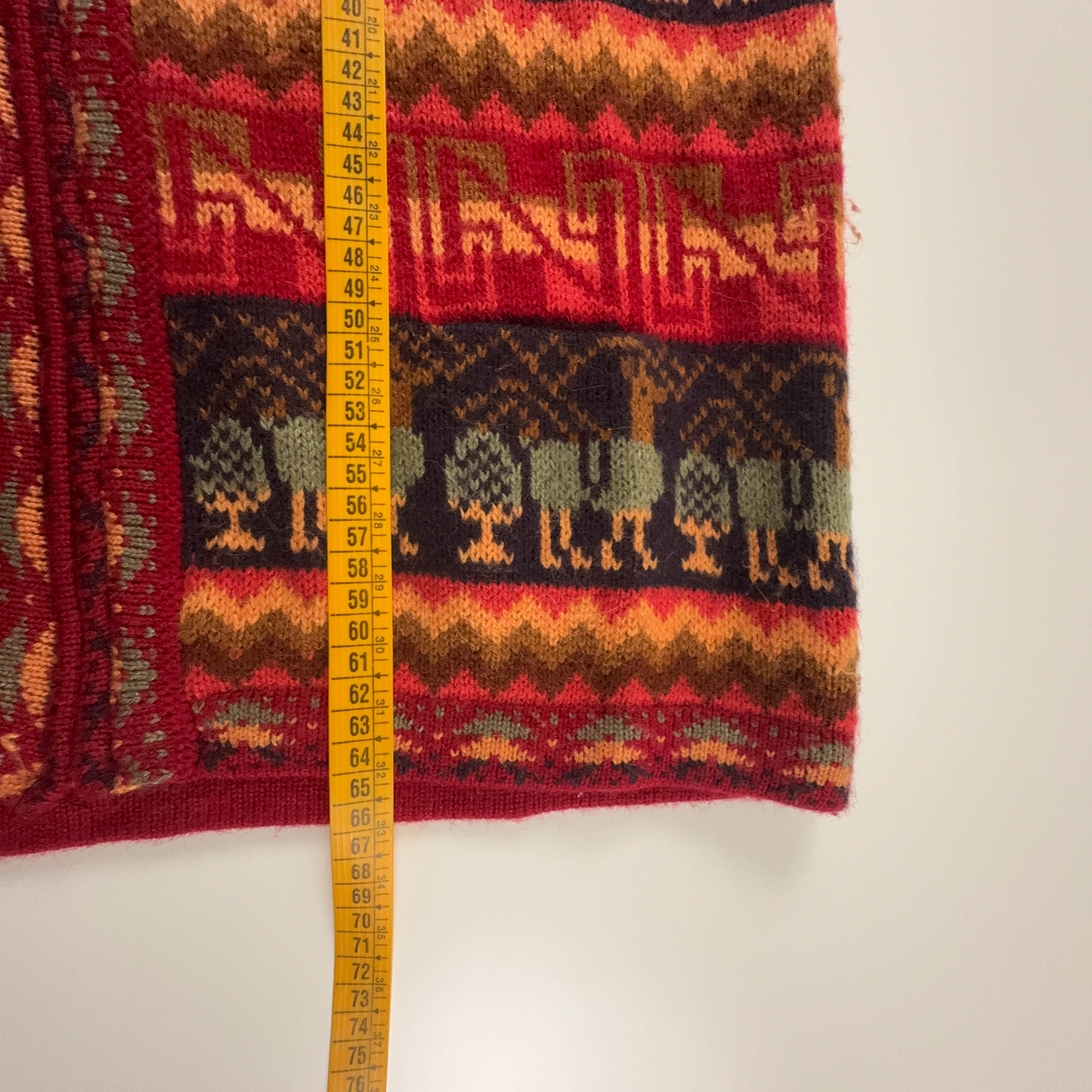 Cardigan Los Andes Vintage rosso tribale geometrico 100% alpaca anni 80 90 - Taglia M uomo
