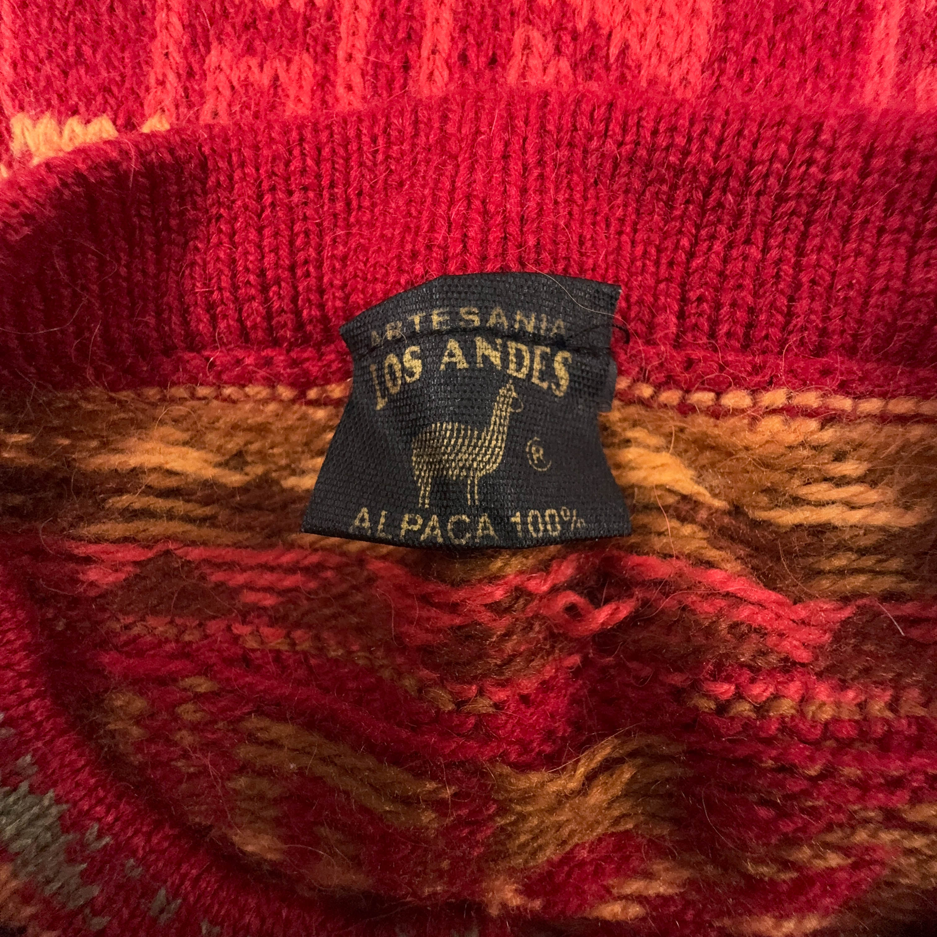 Cardigan Los Andes Vintage rosso tribale geometrico 100% alpaca anni 80 90 - Taglia M uomo