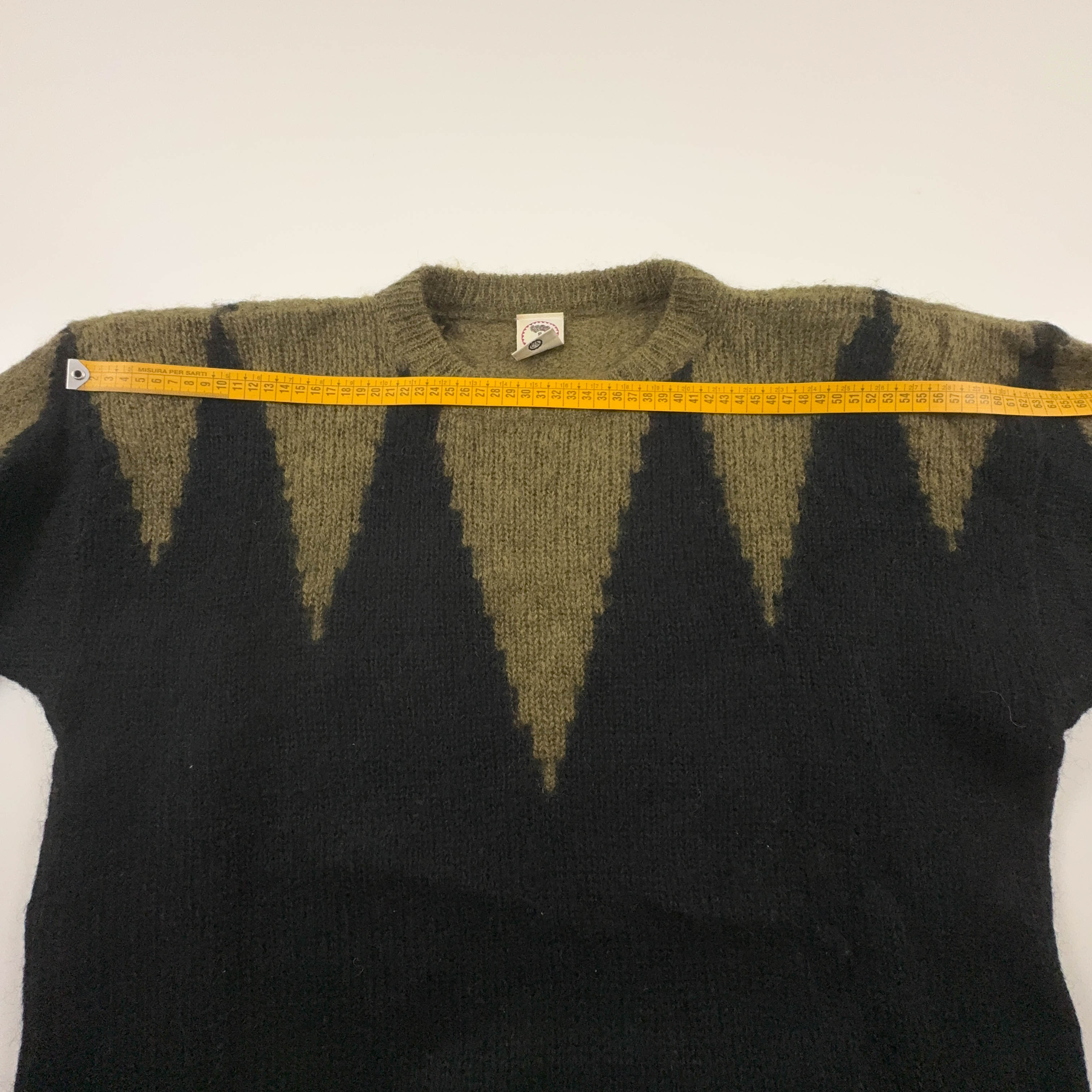 Maglione Free e Easy Vintage verde e nero girocollo 70% mohair anni 80 90 - Taglia L uomo