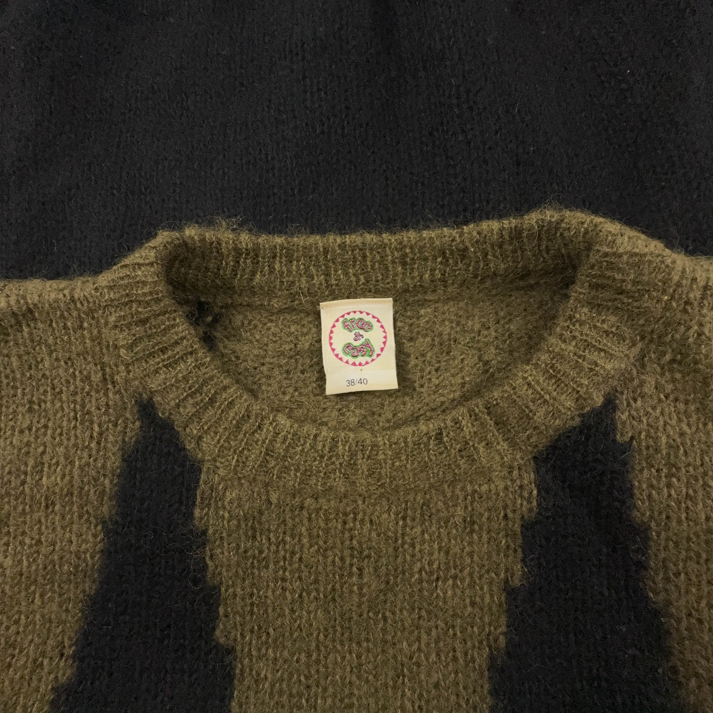 Maglione Free e Easy Vintage verde e nero girocollo 70% mohair anni 80 90 - Taglia L uomo