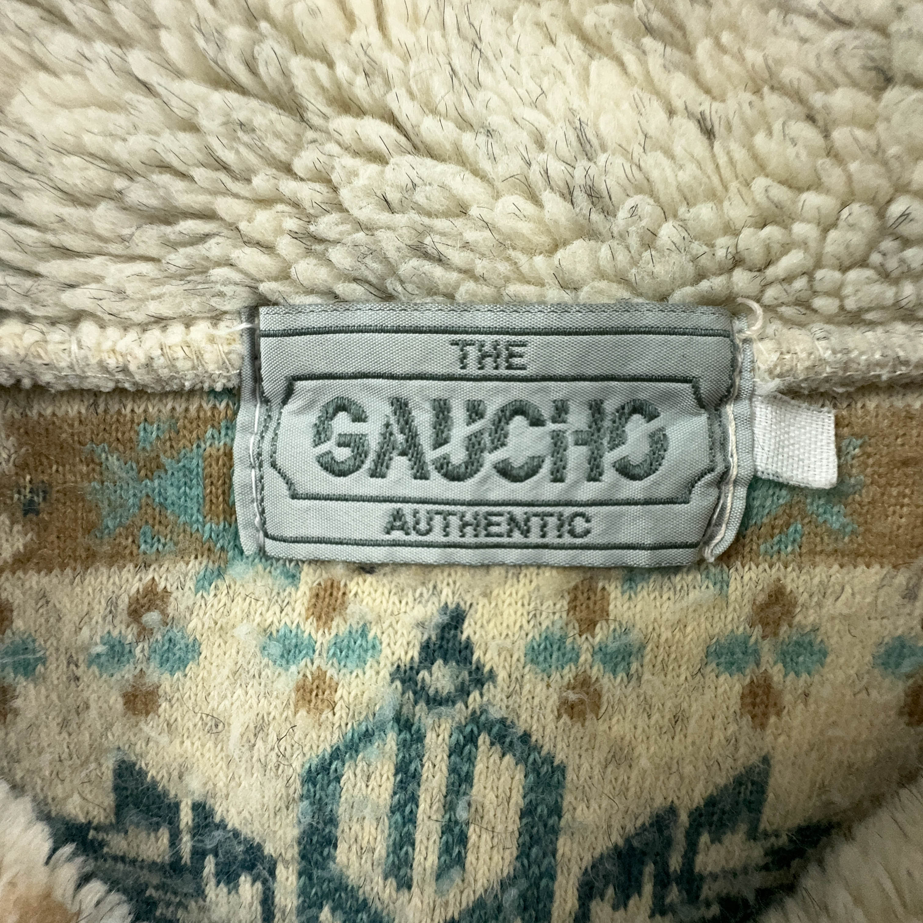 Vintage Beige Patterned Quarter Zip Fleece - Size L/XL Men