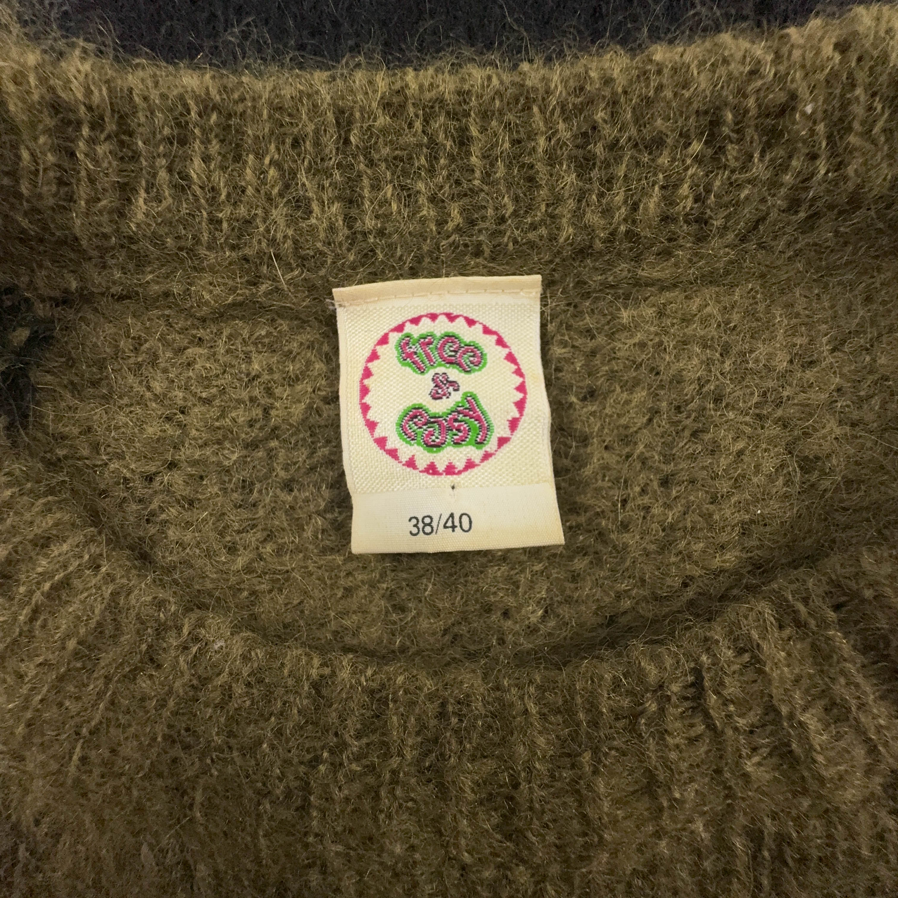 Maglione Free e Easy Vintage verde e nero girocollo 70% mohair anni 80 90 - Taglia L uomo