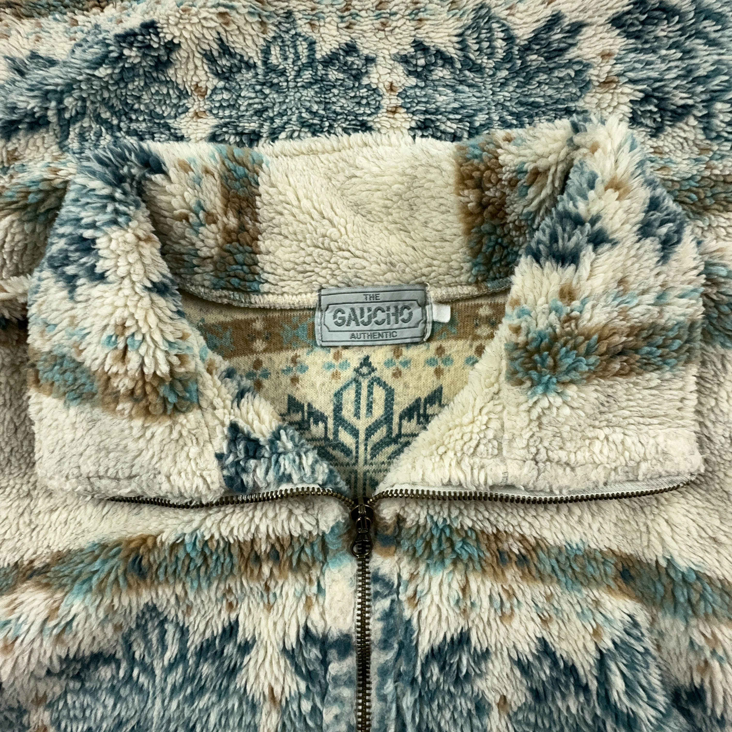 Vintage Beige Patterned Quarter Zip Fleece - Size L/XL Men