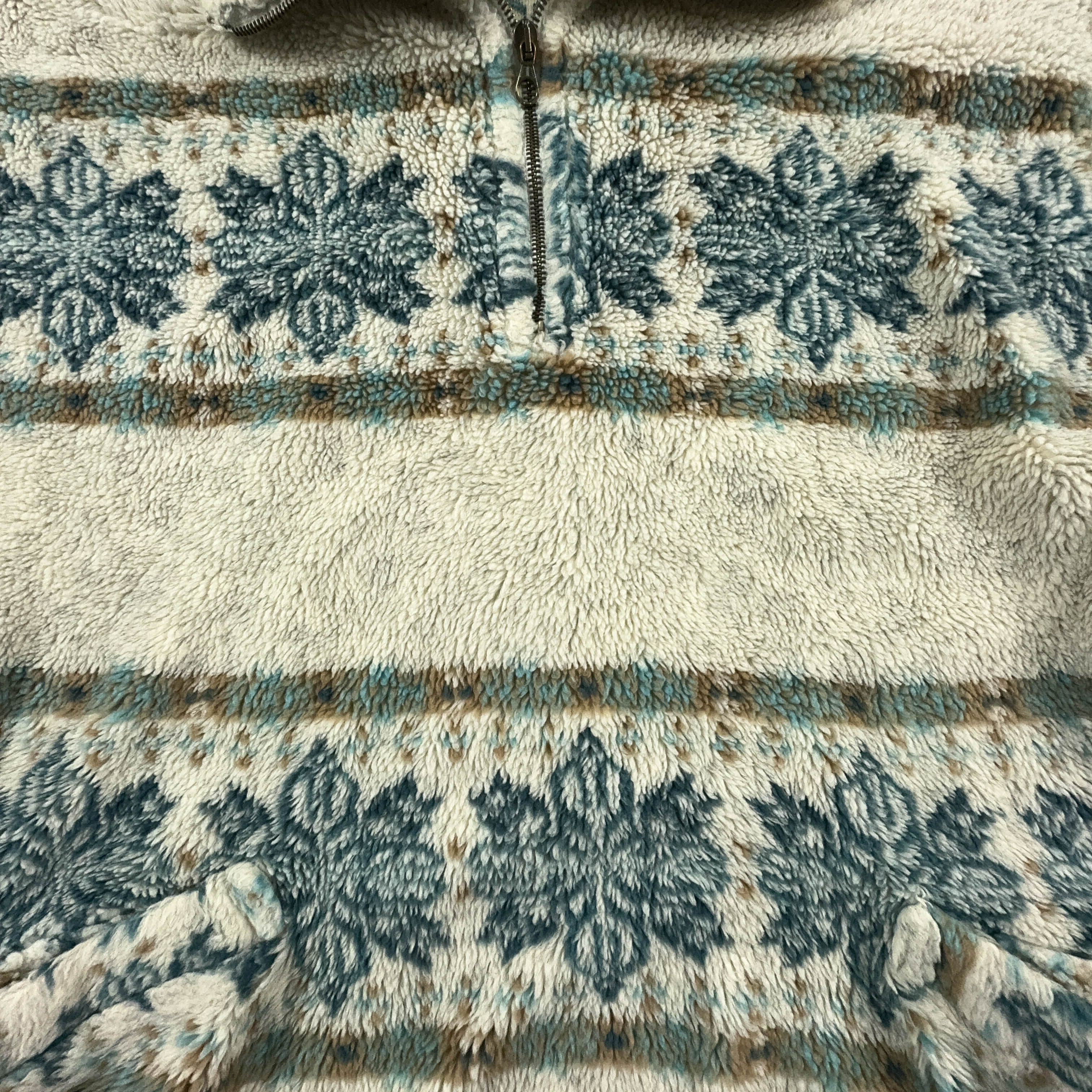 Vintage Beige Patterned Quarter Zip Fleece - Size L/XL Men