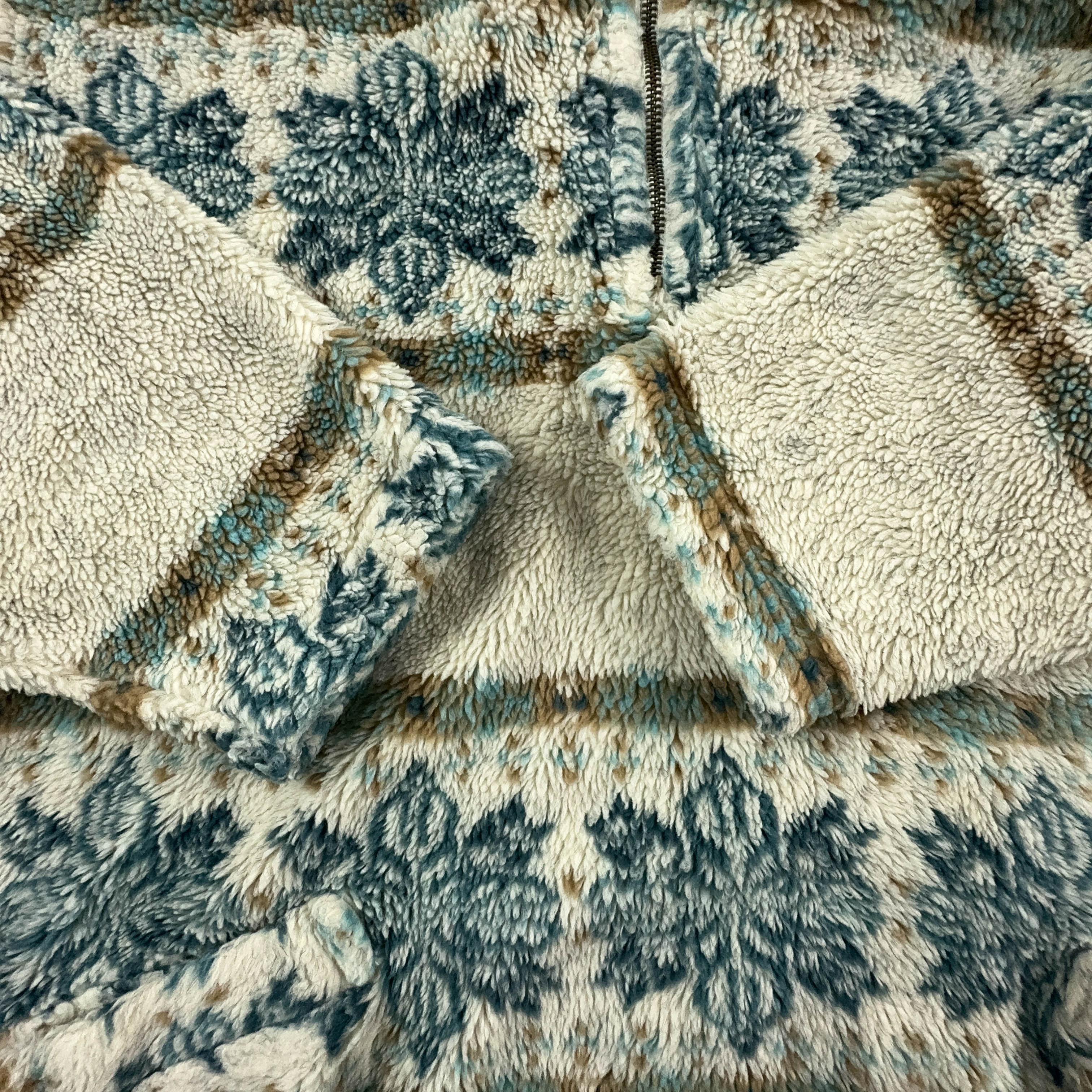 Vintage Beige Patterned Quarter Zip Fleece - Size L/XL Men