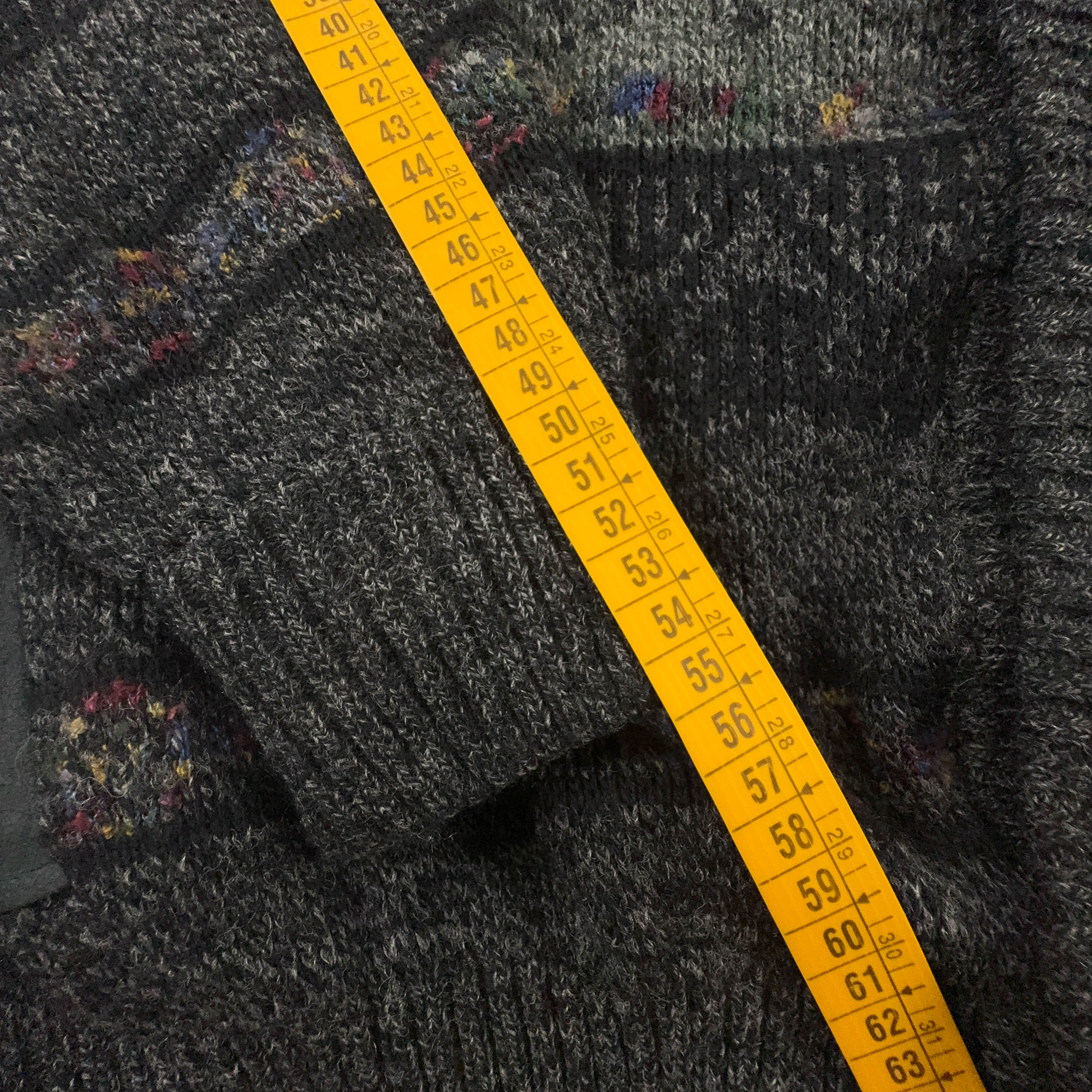 Cardigan Vintage grigio e nero geometrico 70% lana anni 80 90 - Taglia 54 uomo