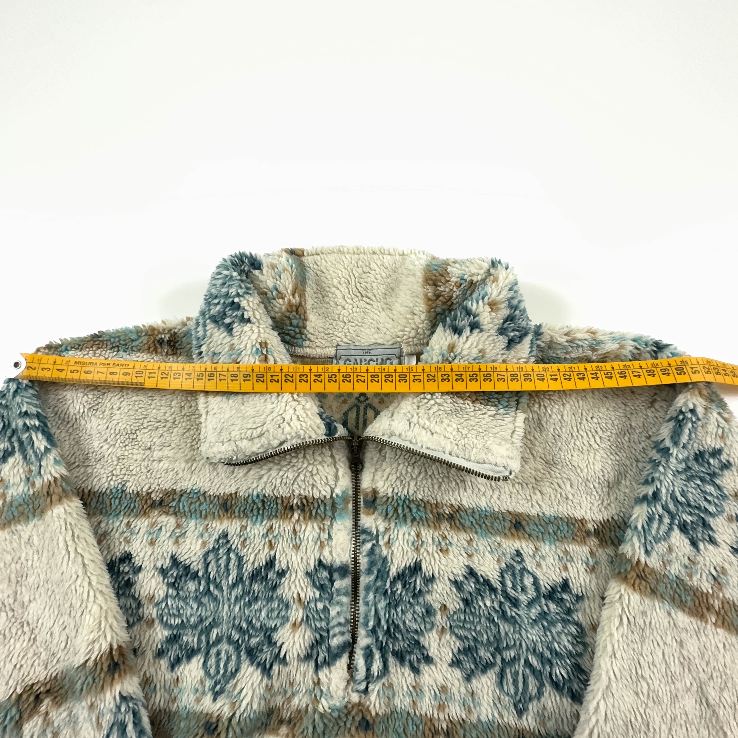 Vintage Beige Patterned Quarter Zip Fleece - Size L/XL Men