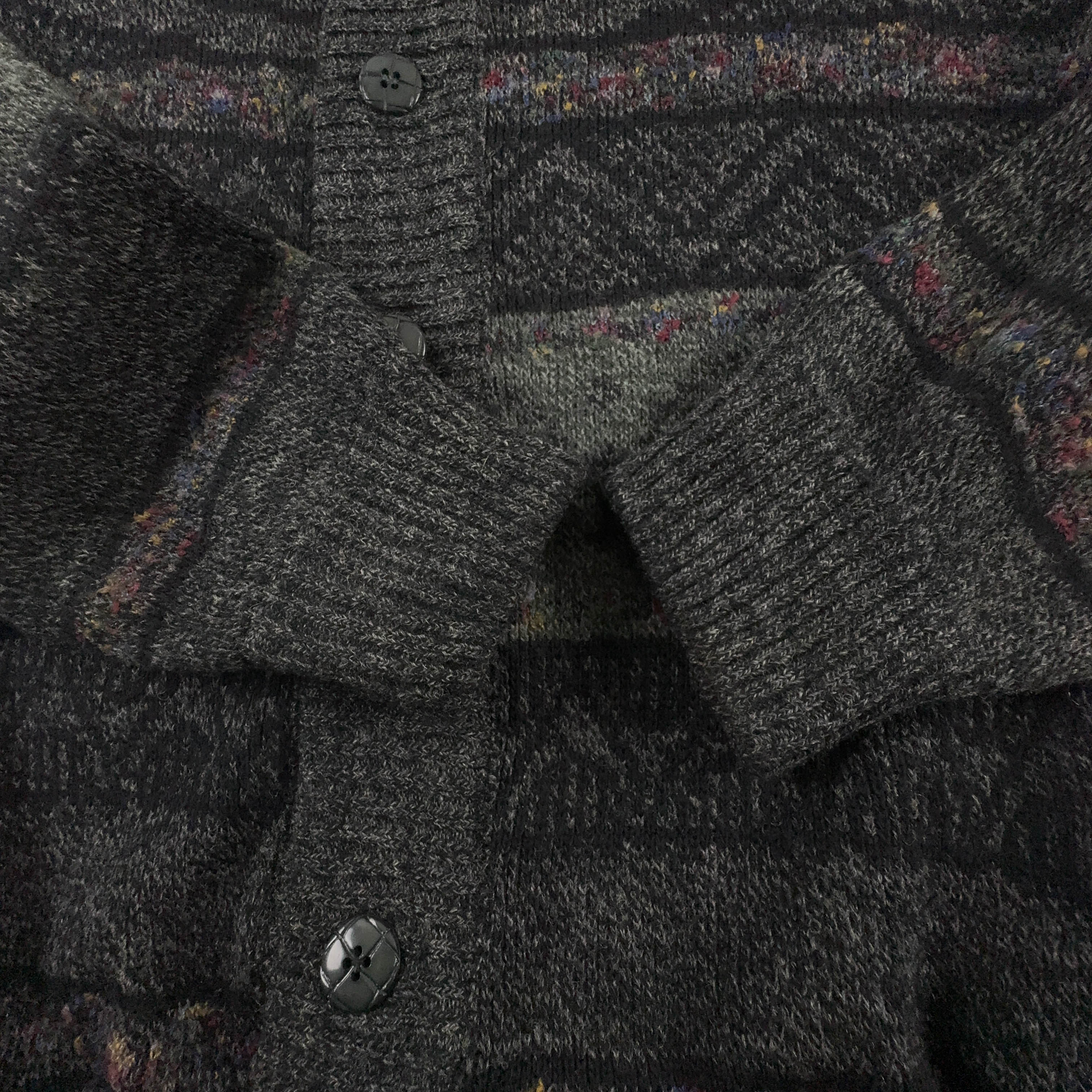 Cardigan Vintage grigio e nero geometrico 70% lana anni 80 90 - Taglia 54 uomo
