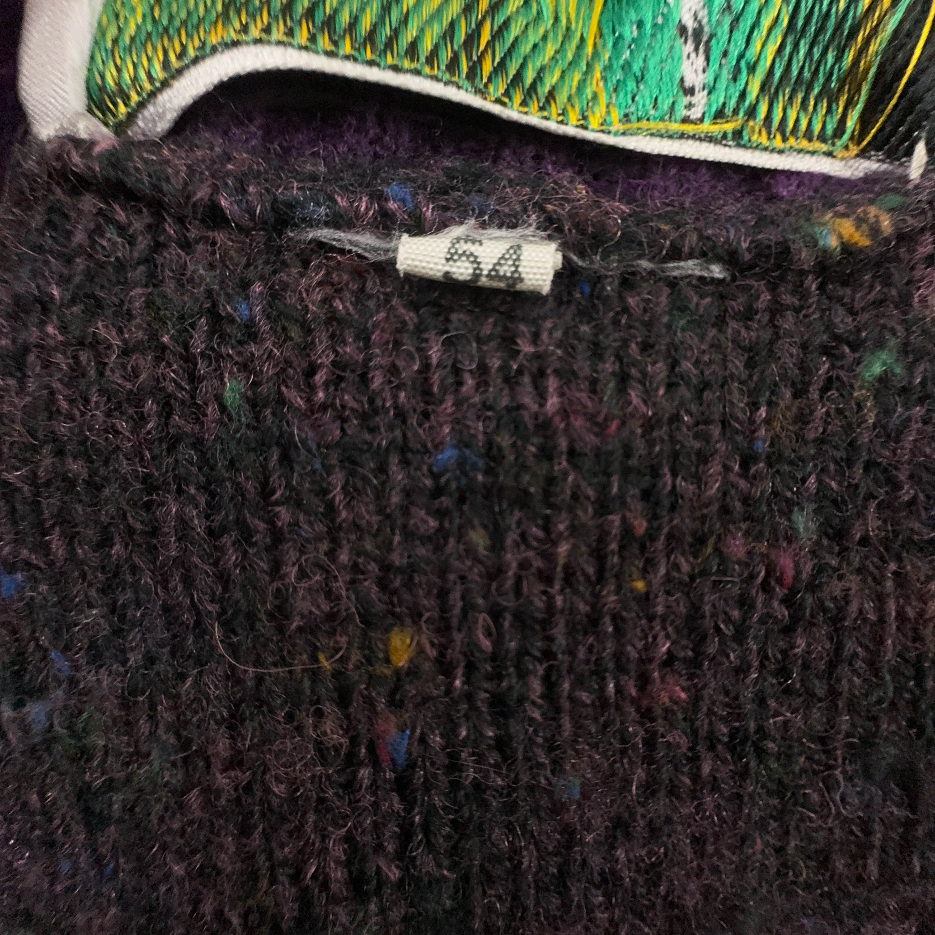 Cardigan L'uomo Vintage grigio viola con ricamo misto lana anni 80 90 - Taglia 54 uomo