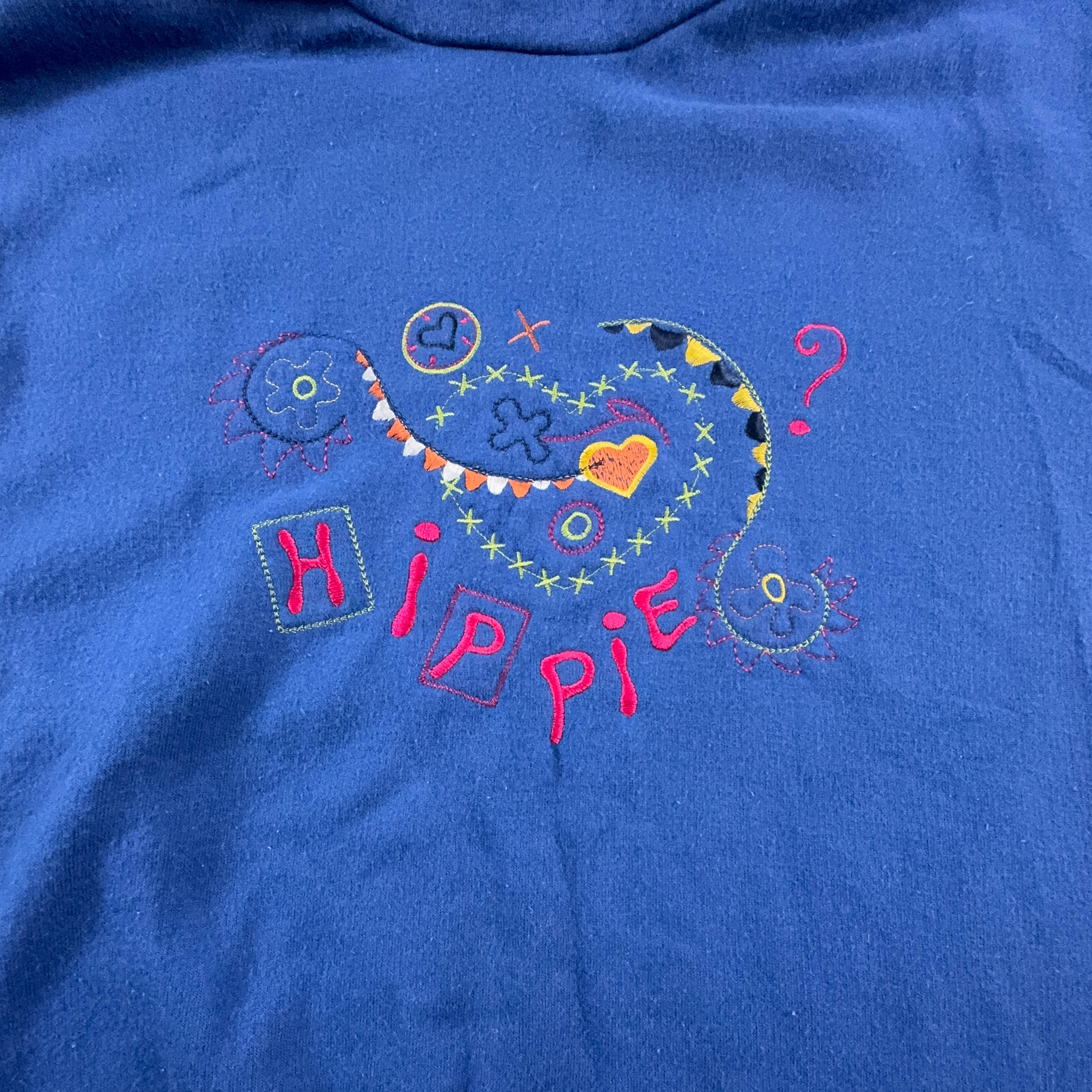 Vintage Hippie Embroidery Blue Turtleneck Pile - Size L Men