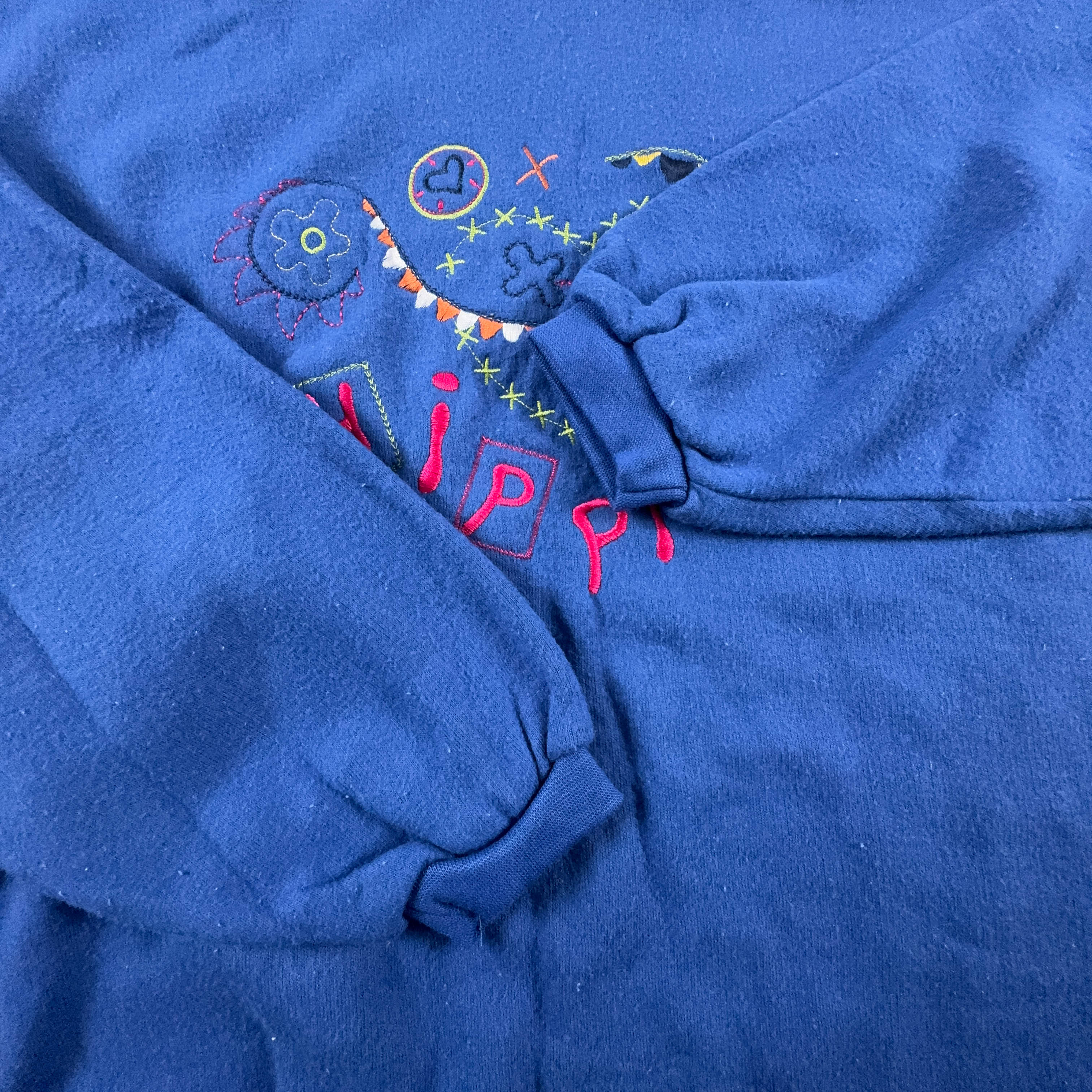 Vintage Hippie Embroidery Blue Turtleneck Pile - Size L Men