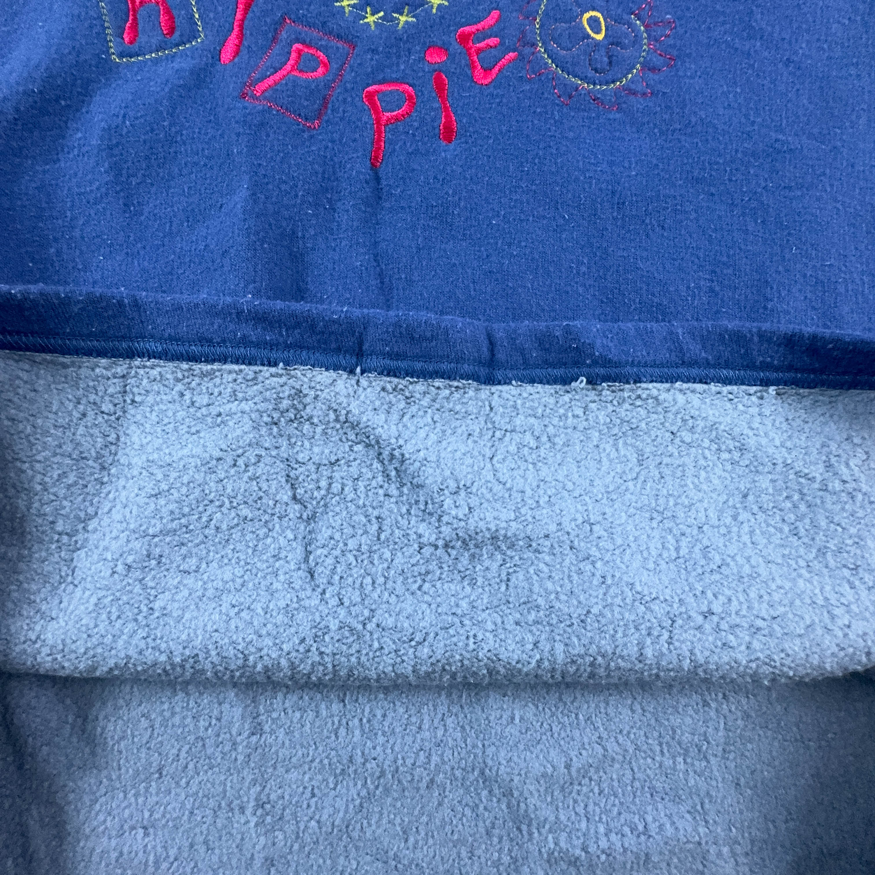 Vintage Hippie Embroidery Blue Turtleneck Pile - Size L Men