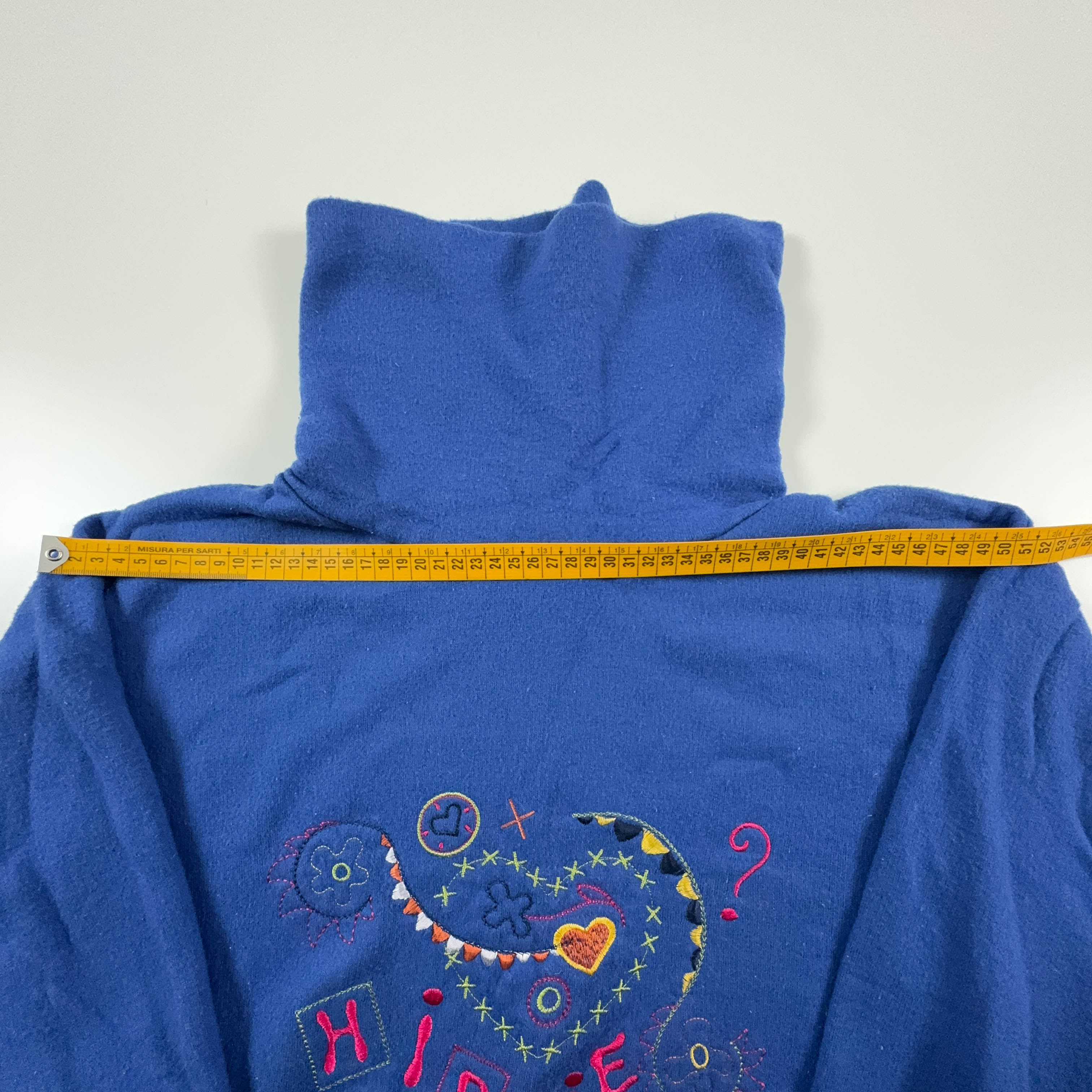 Vintage Hippie Embroidery Blue Turtleneck Pile - Size L Men