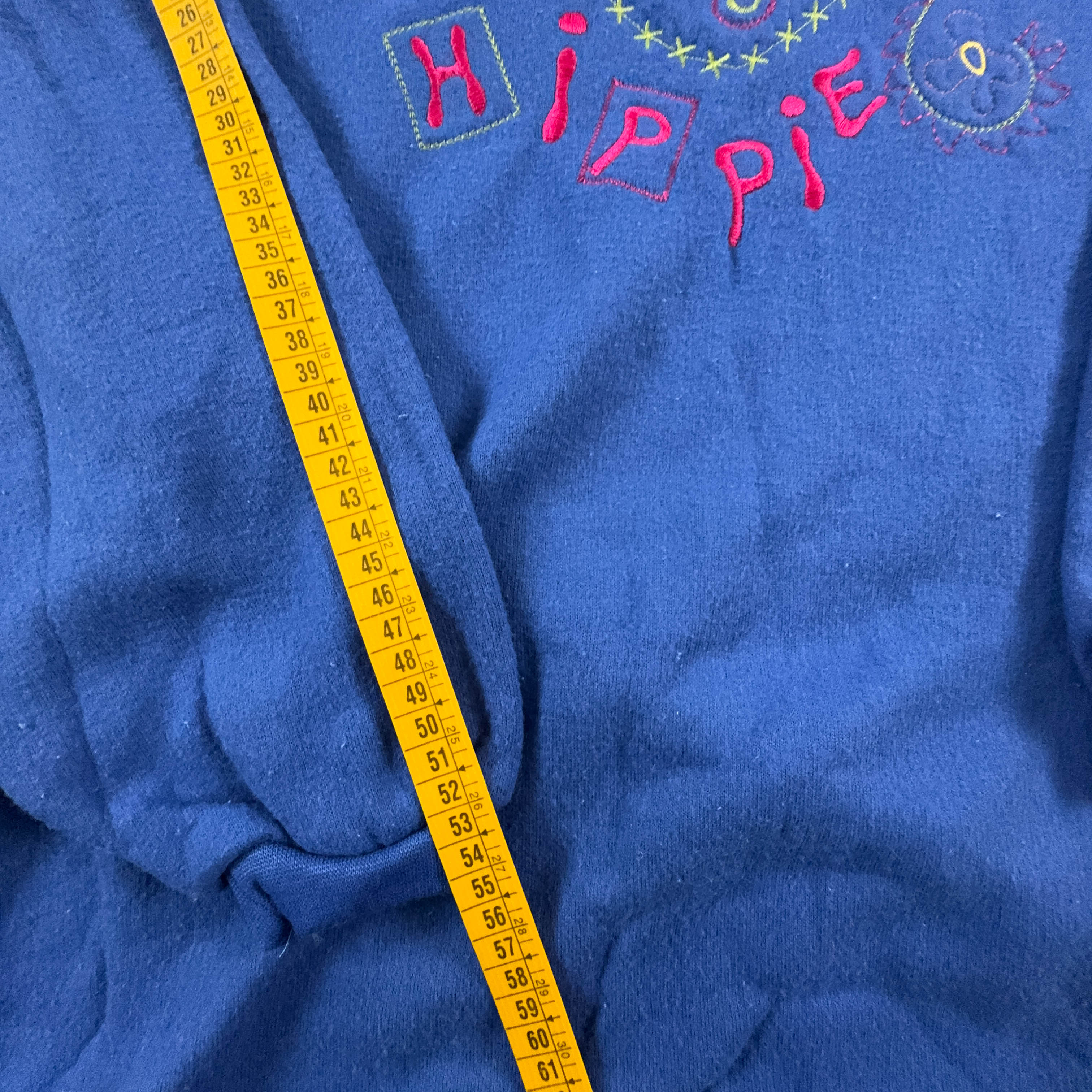 Vintage Hippie Embroidery Blue Turtleneck Pile - Size L Men