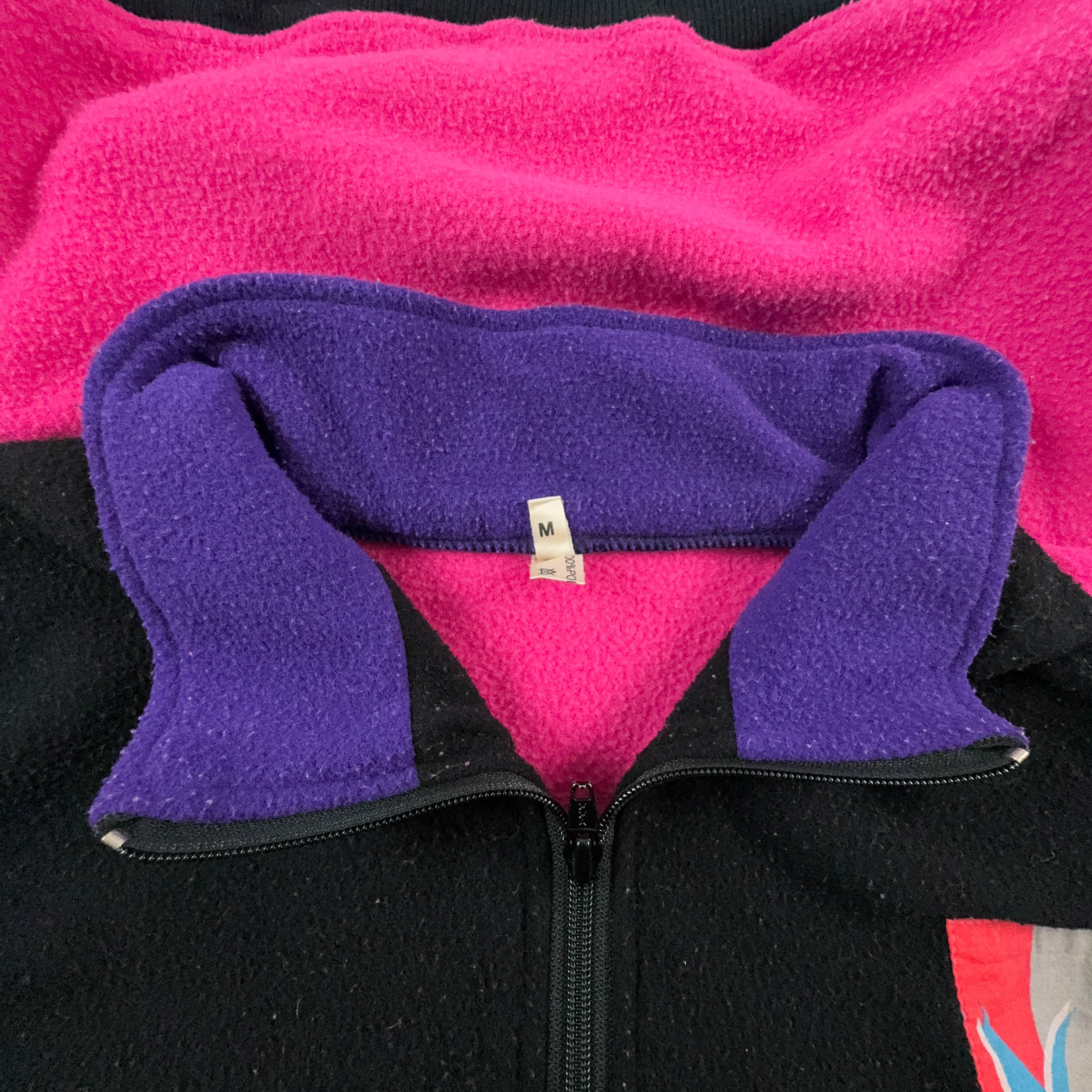 Pink and black Vintage full zip fleece with coloured details - Size M/L men