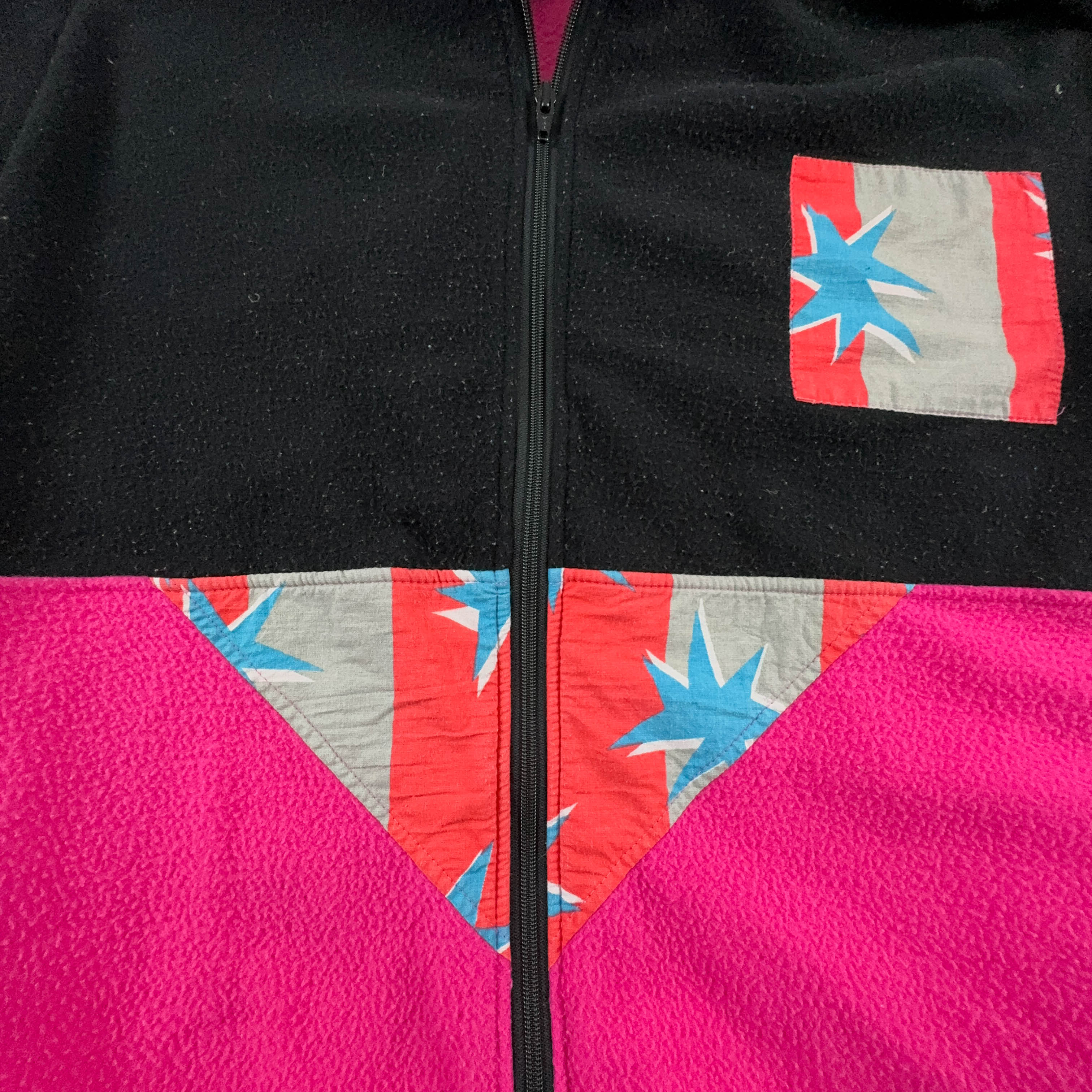 Pink and black Vintage full zip fleece with coloured details - Size M/L men