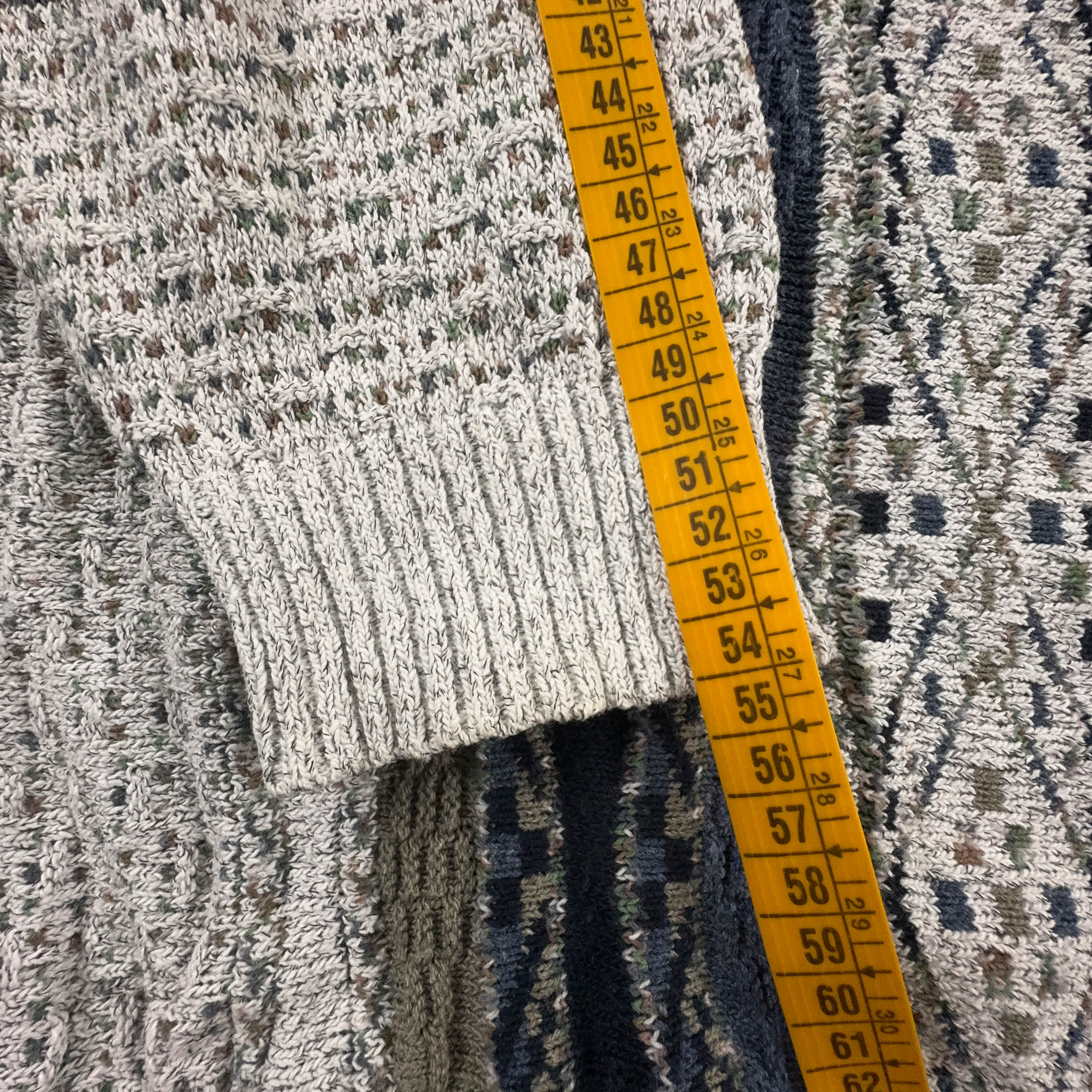 Cardigan Vintage grigio e blu a astratto a righe anni 80 90 - Taglia 52 54 uomo