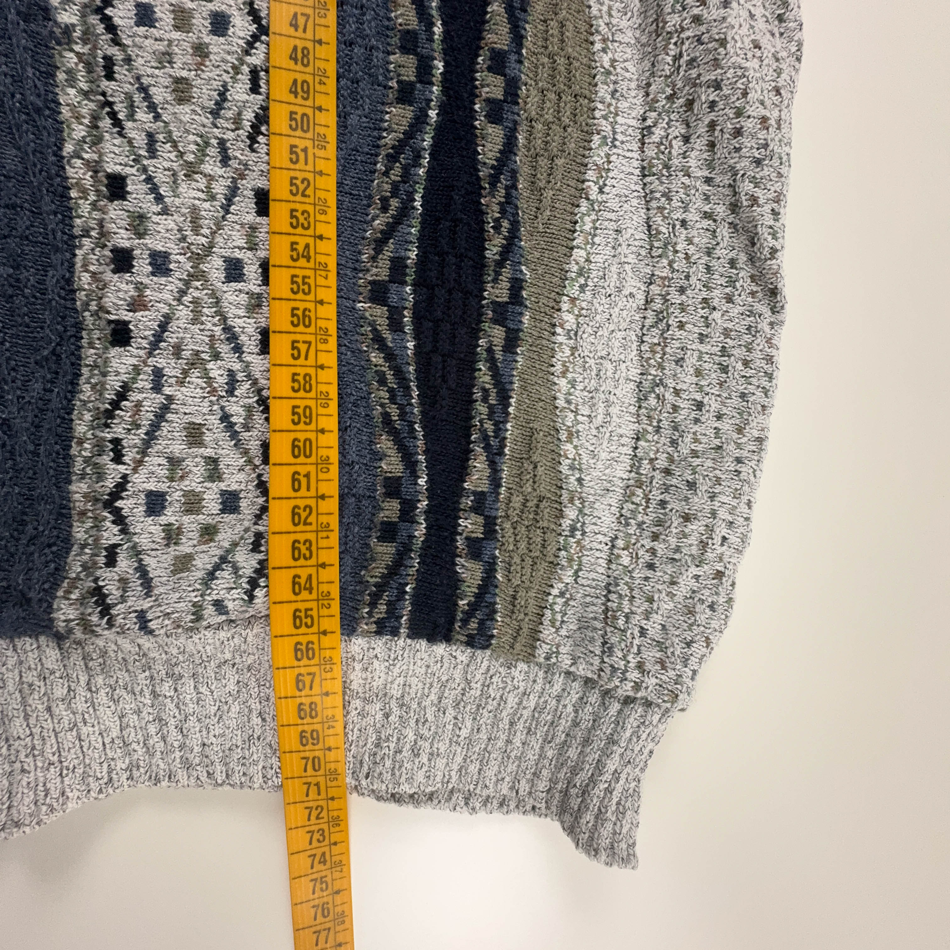 Cardigan Vintage grigio e blu a astratto a righe anni 80 90 - Taglia 52 54 uomo