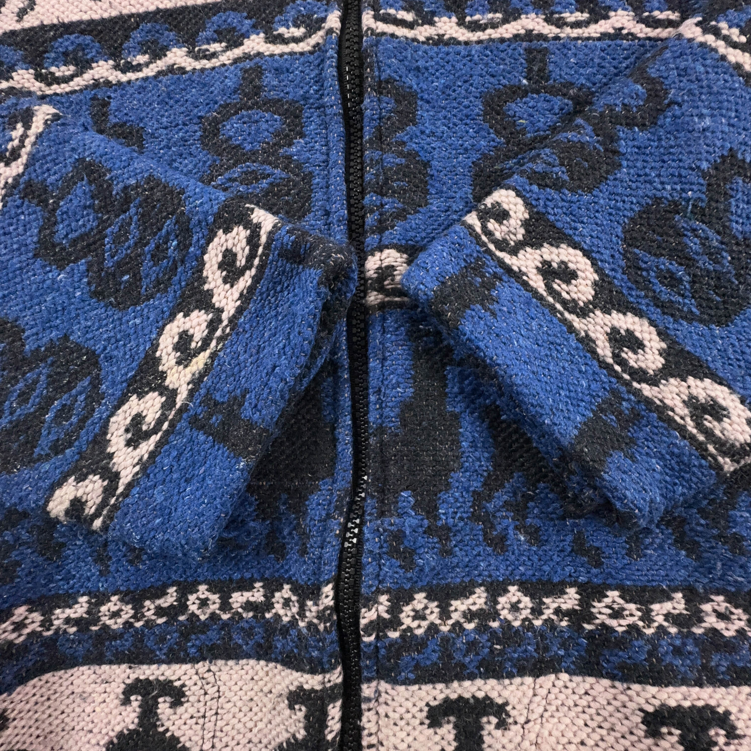Cardigan Vintage blu e beige fantasia etnica anni 80 90 - Taglia L uomo