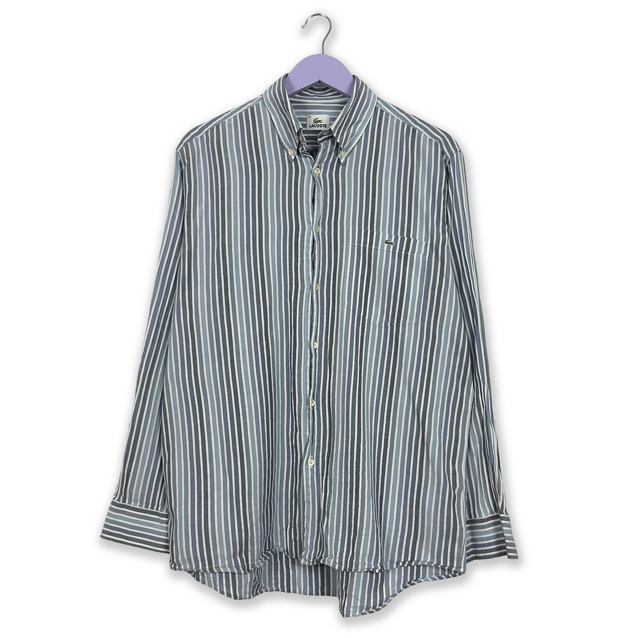 Camicia Lacoste a righe azzurra e bianca - Taglia 40 uomo