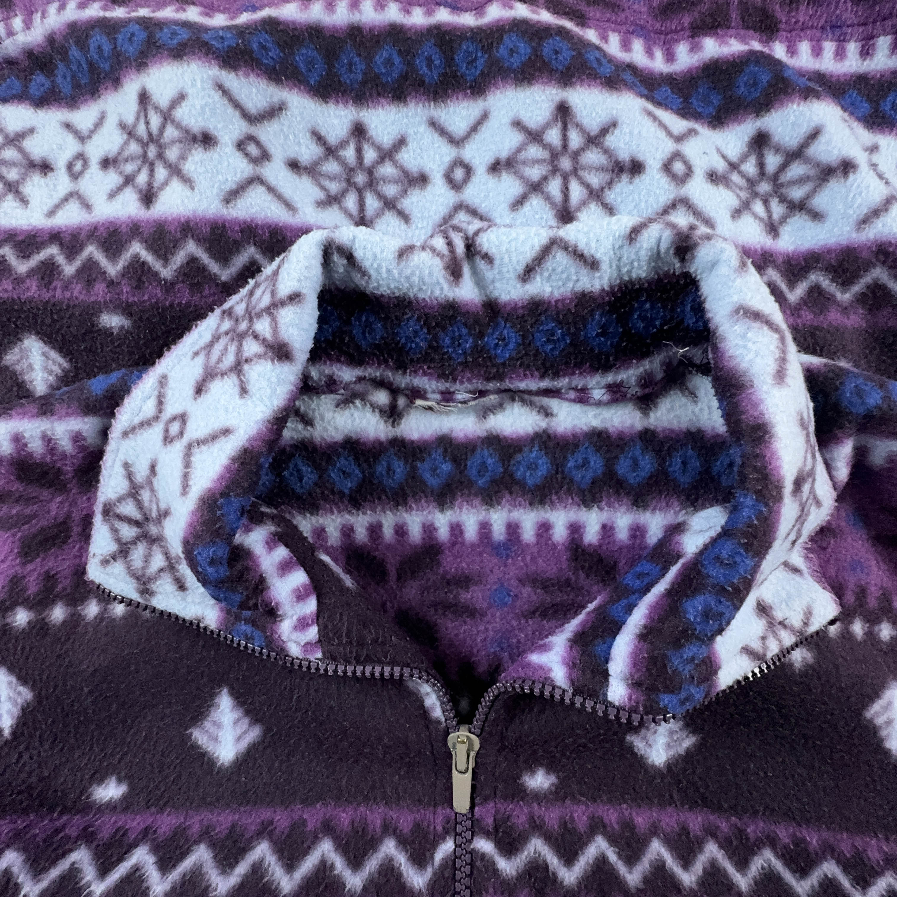 Vintage Purple and Blue Patterned Full Zip Fleece - Men's Size M/L