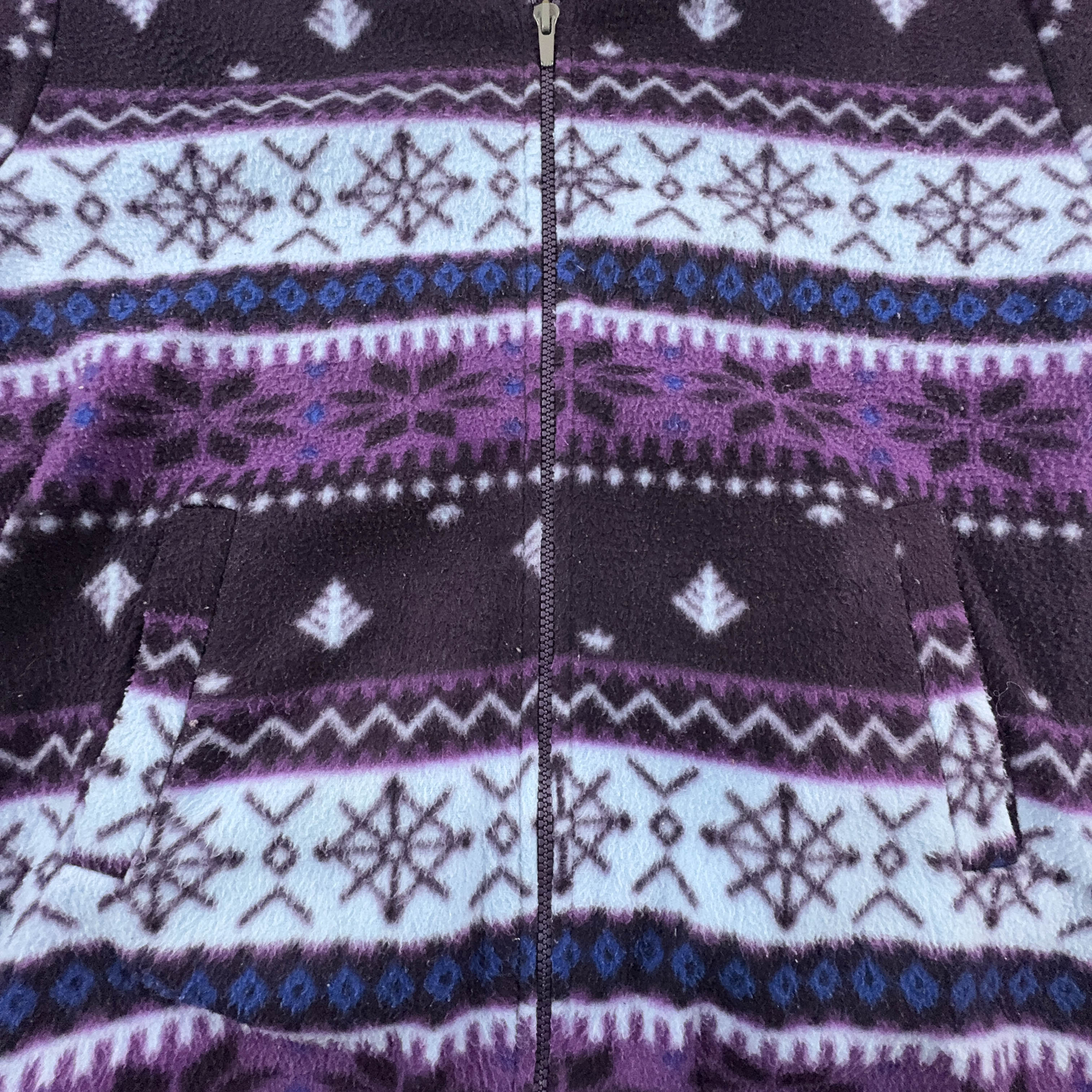 Vintage Purple and Blue Patterned Full Zip Fleece - Men's Size M/L