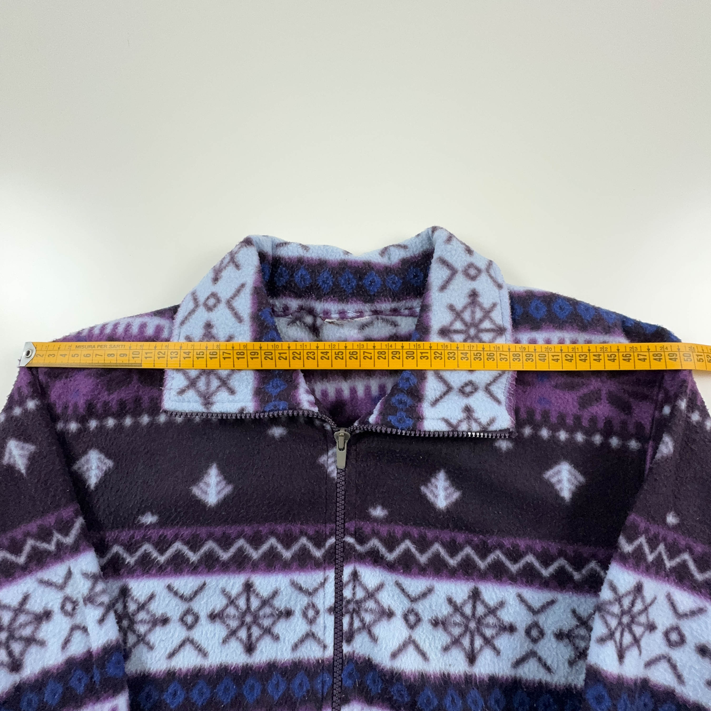 Vintage Purple and Blue Patterned Full Zip Fleece - Men's Size M/L