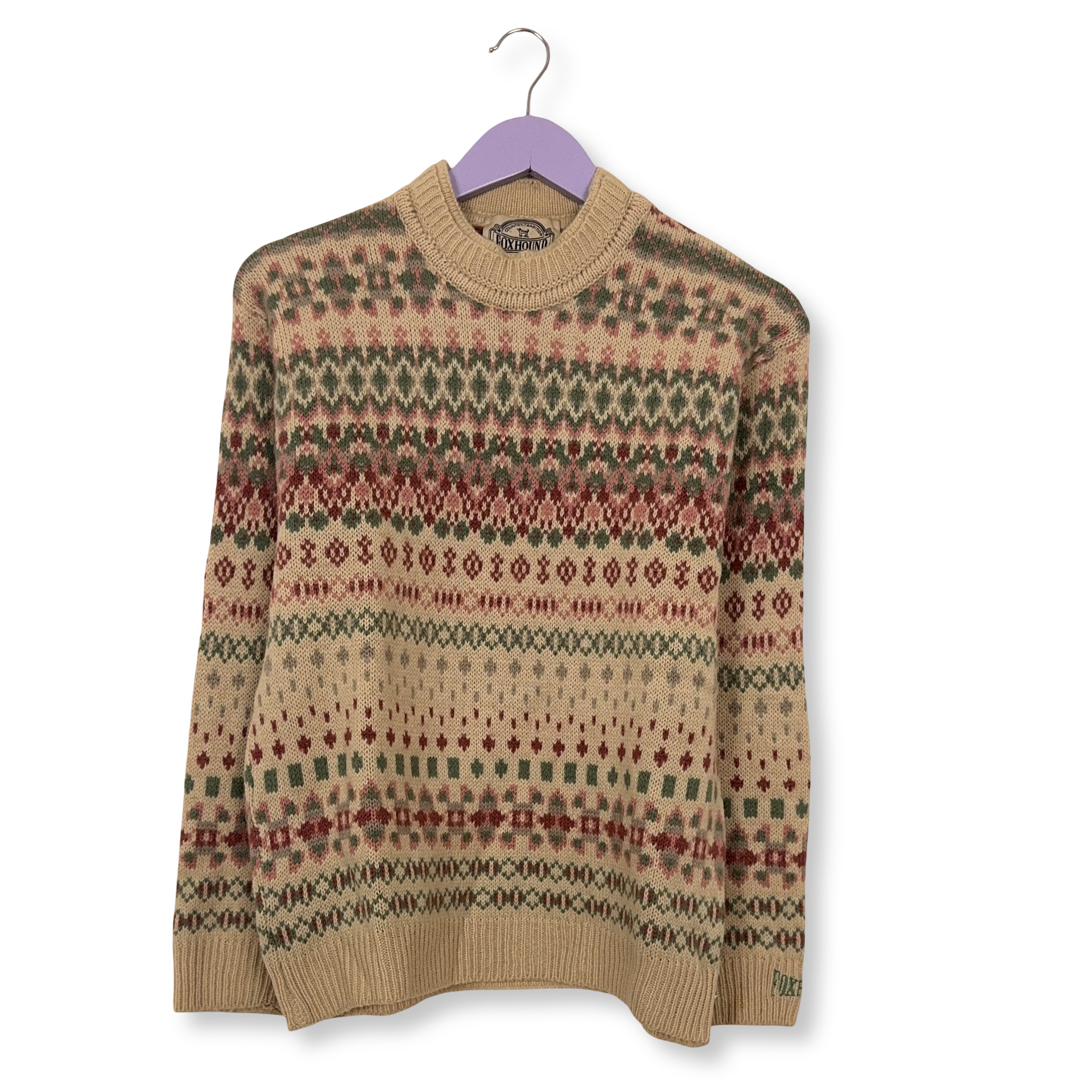 Maglione Vintage beige astratto girocollo misto lana anni 80 90 - Taglia S/M uomo